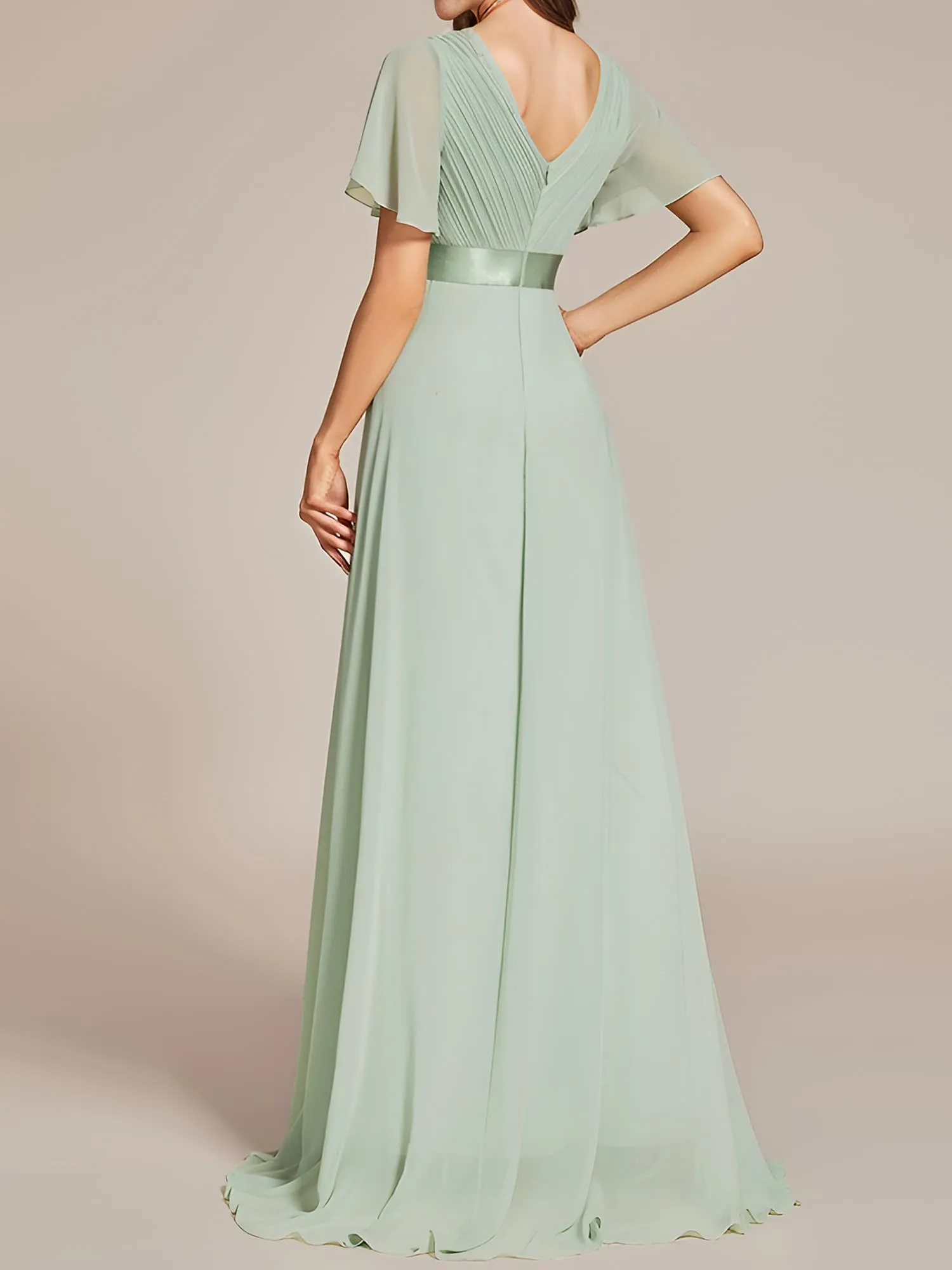 Ever-Pretty Vestito da Cerimonia Donna Scollo a V Linea ad A con Spacco Menta Verde 34 - immagine 4