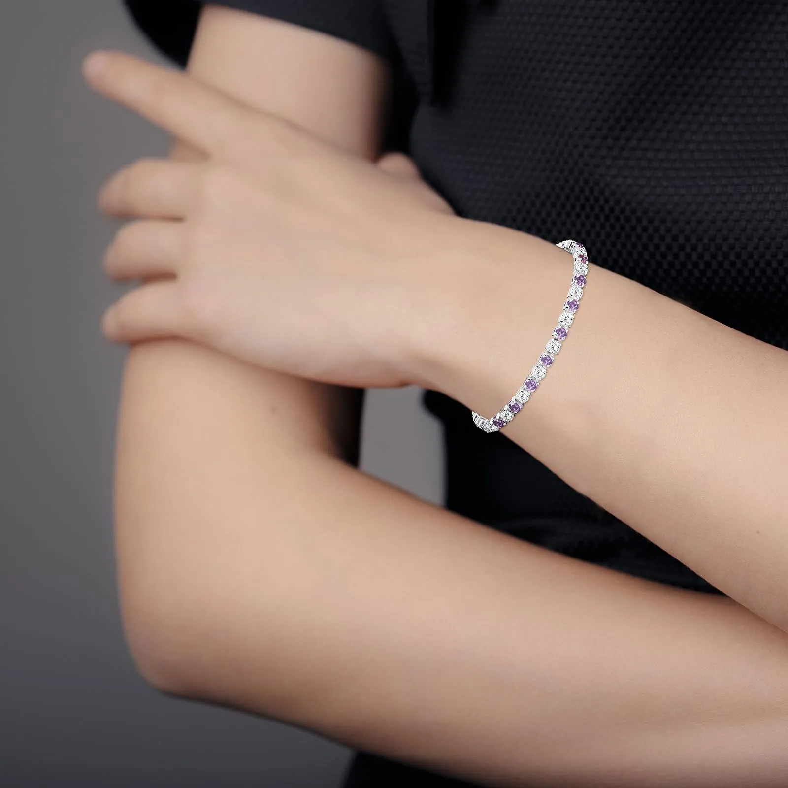 Esmoly Bracciale Tennis Donna in Argento con Pietre Natali e Zirconi 5A, Regolabile (06-Giugno) - immagine 3