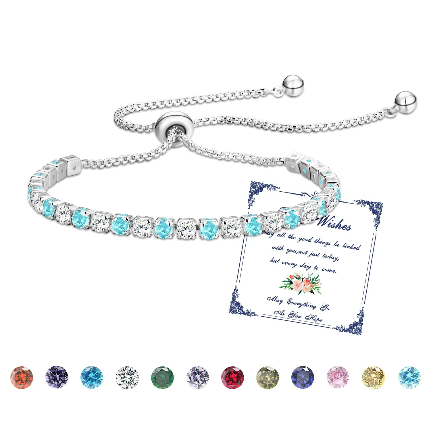 Esmoly Bracciale Tennis Donna in Argento con Pietre Natali e Zirconi 5A Regolabile (12-Dicembre) - immagine 1