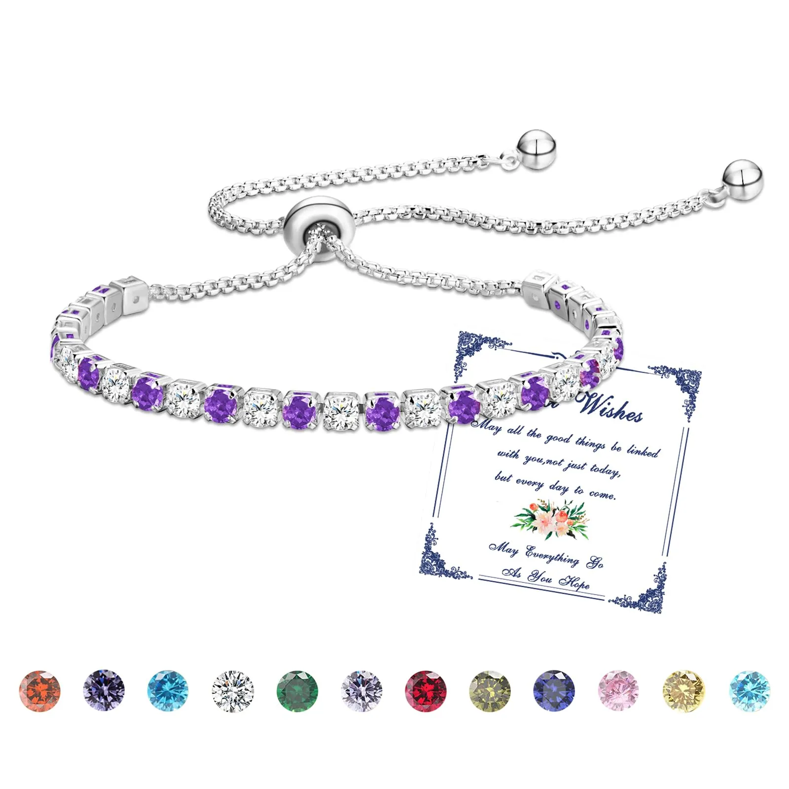 Esmoly Bracciale Tennis Donna in Argento con Pietre Natali e Zirconi 5A, Regolabile (02-Febbraio) - immagine 1