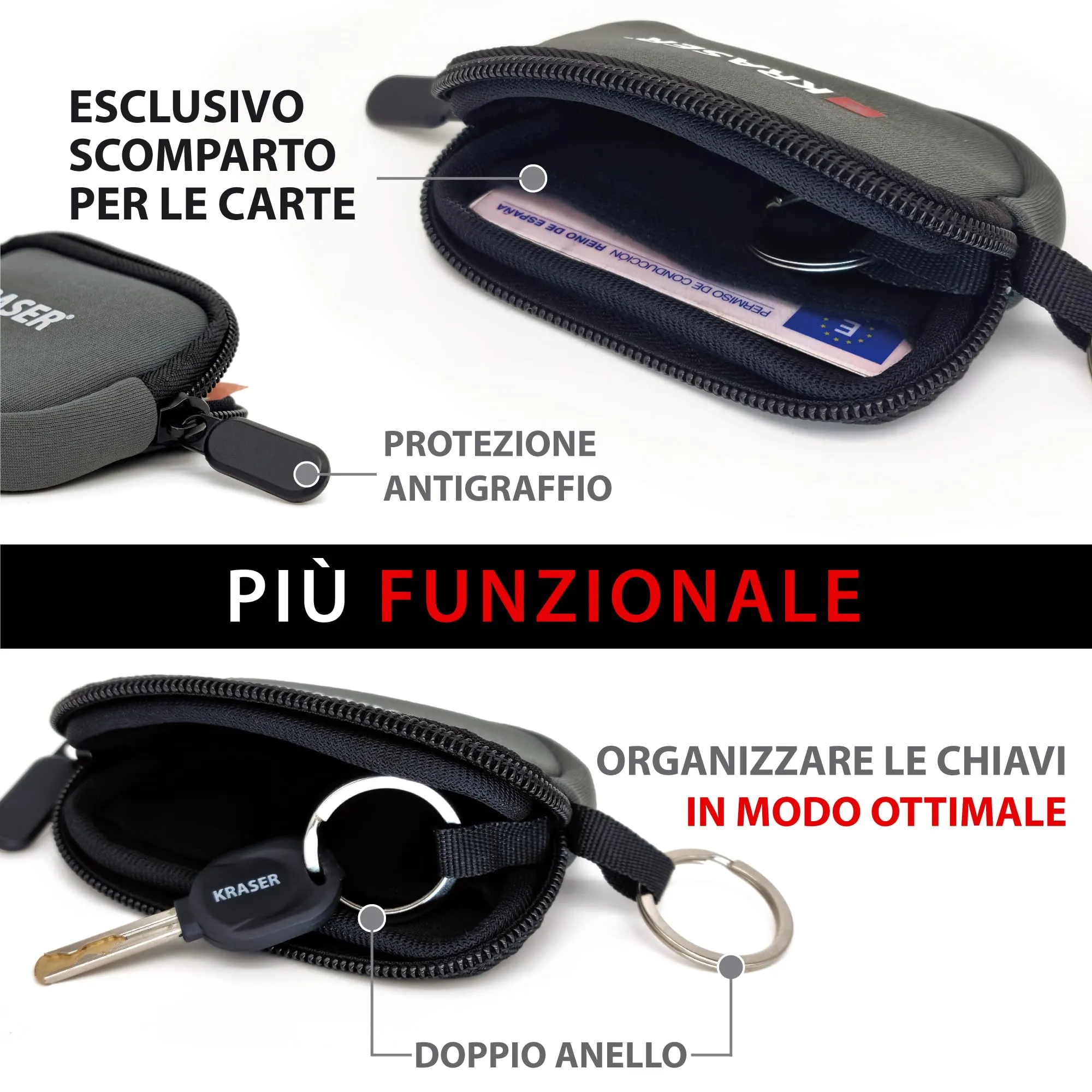 KRASER KR730 Portachiavi Moto con Scomparto per Carte e Portamonete - immagine 4