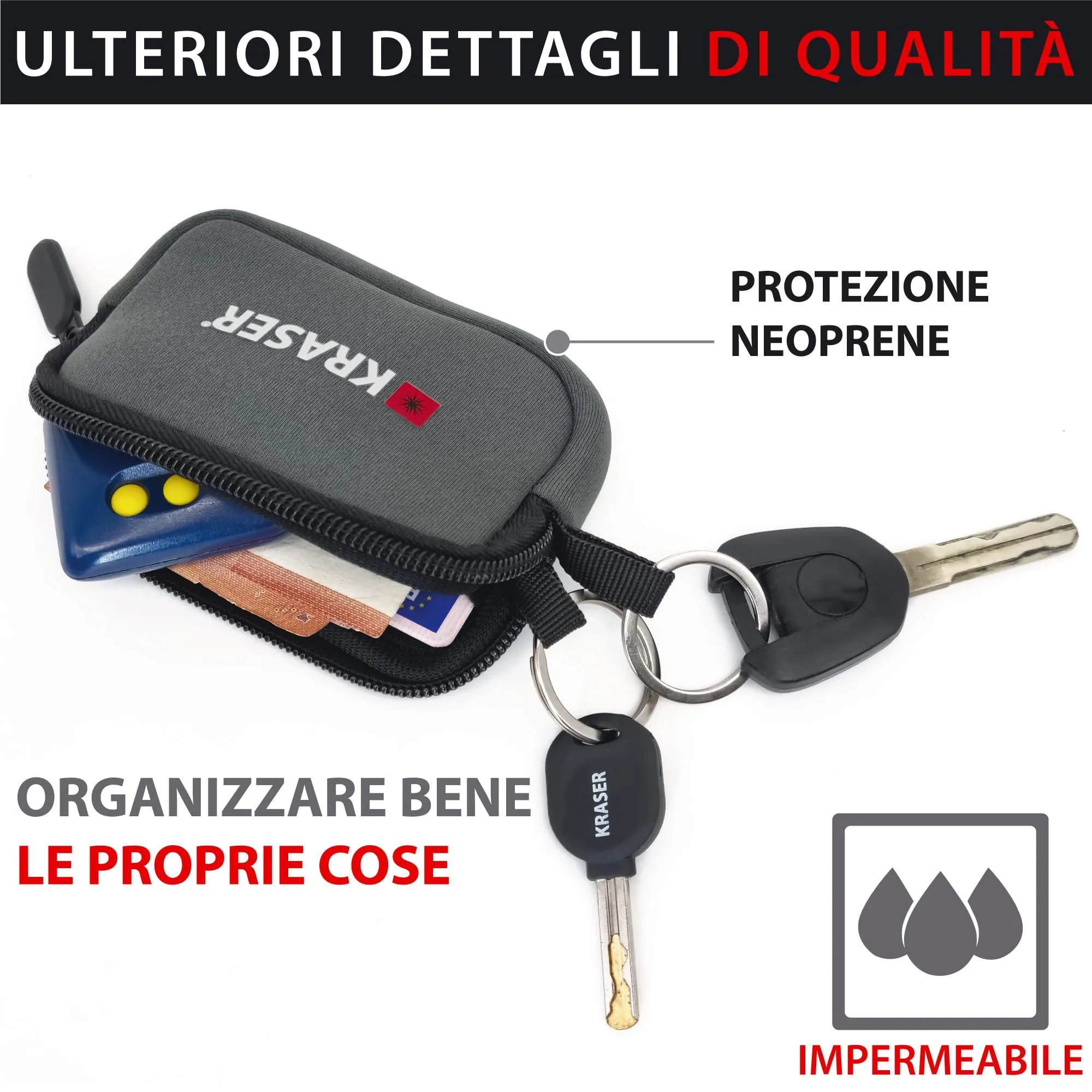 KRASER KR730 Portachiavi Moto con Scomparto per Carte e Portamonete - immagine 5