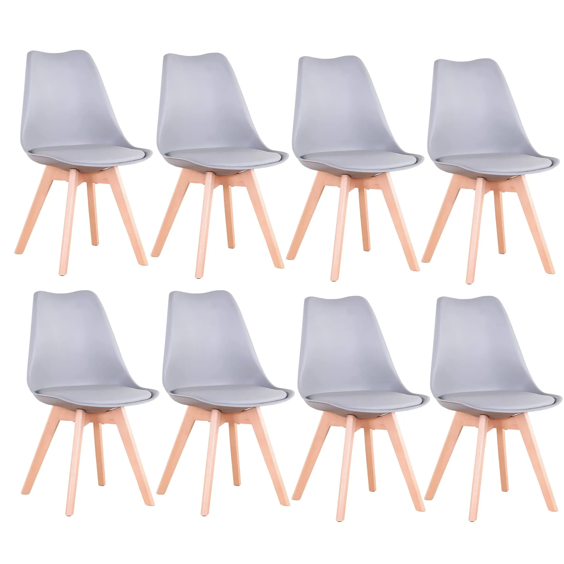 DEYARNA HOME Set di 8 Sedie da Pranzo Moderne Imbottite Scandinave con Gambe in Legno di Faggio, Grigio - immagine 1