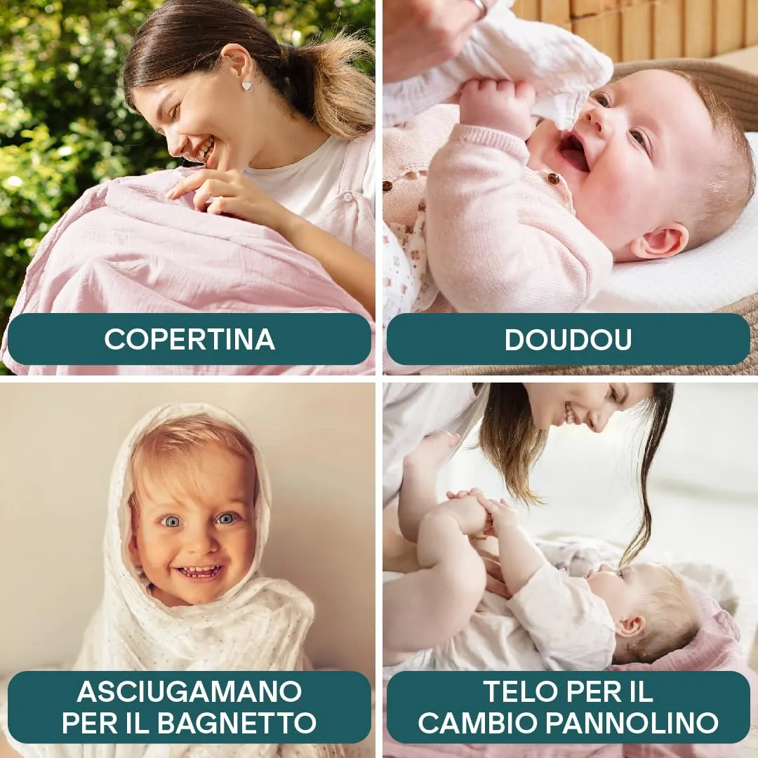 Koala Babycare Mussole Neonato in Cotone 100%, 3 Pezzi 80x80cm, Rosa Sabbia Tigrato - immagine 4