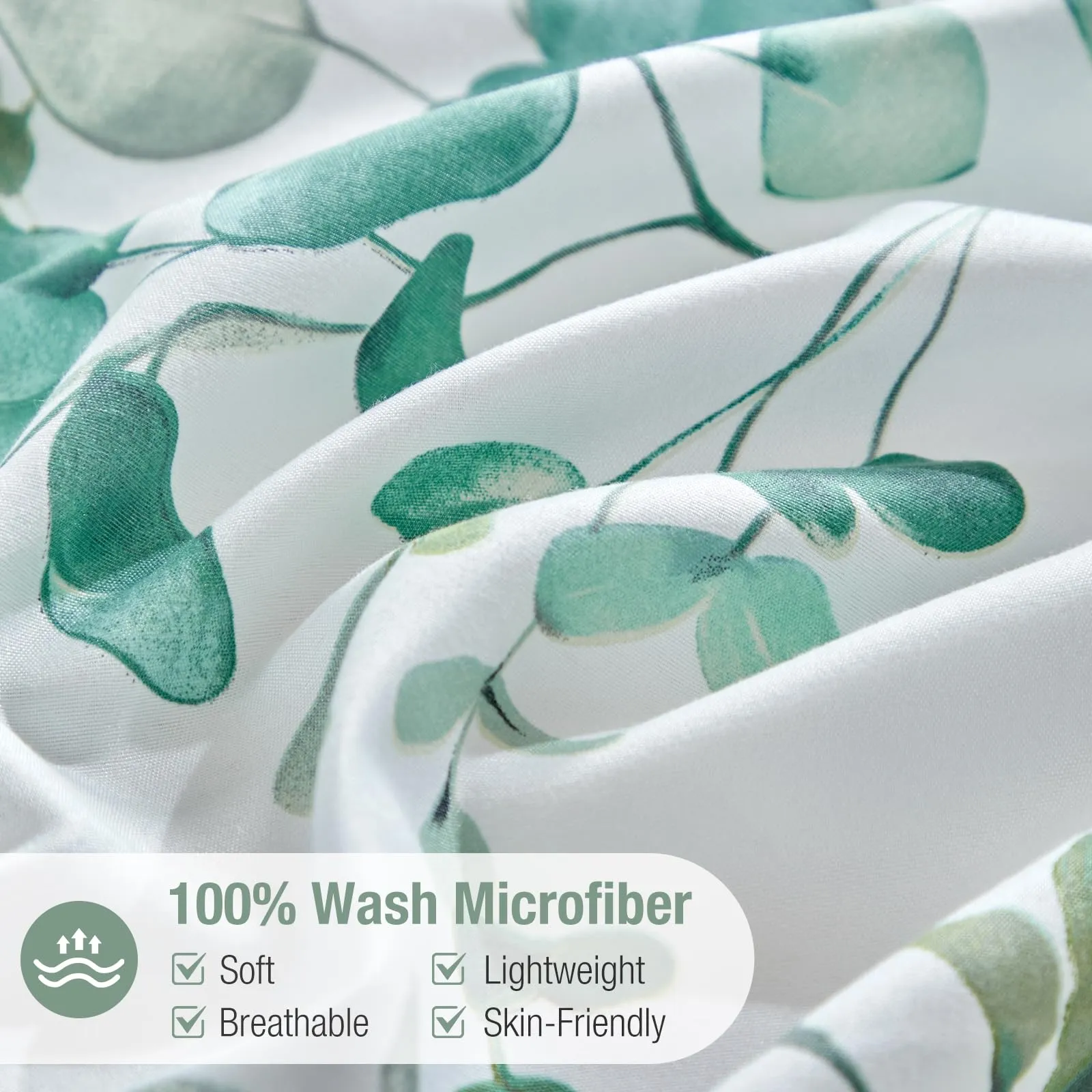 Tokokimo Set Copripiumino Matrimoniale 3 Pezzi in Microfibra con Motivo a Ramoscelli e Foglie, 240x220cm, Verde - immagine 4