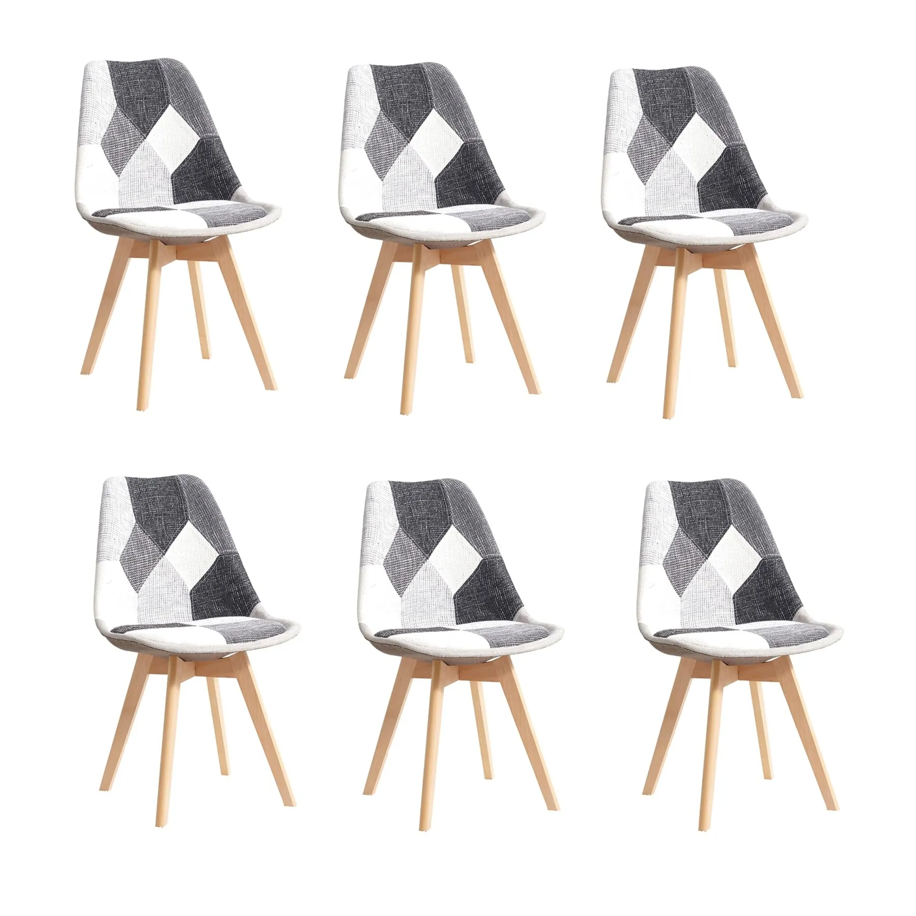 DEYARNA HOME Set di 6 Sedie da Pranzo Imbottite in Lino, Nero - immagine 1