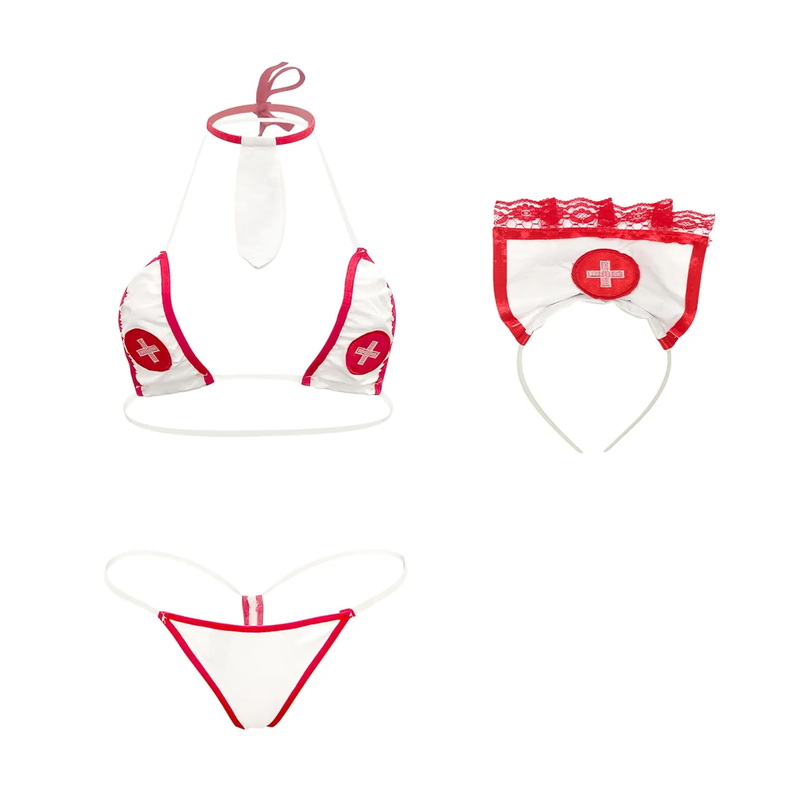 MIZSPISE Costume Cosplay Infermiera Intimo Sexy Donna, Set Bikini, Taglia Unica - immagine 5