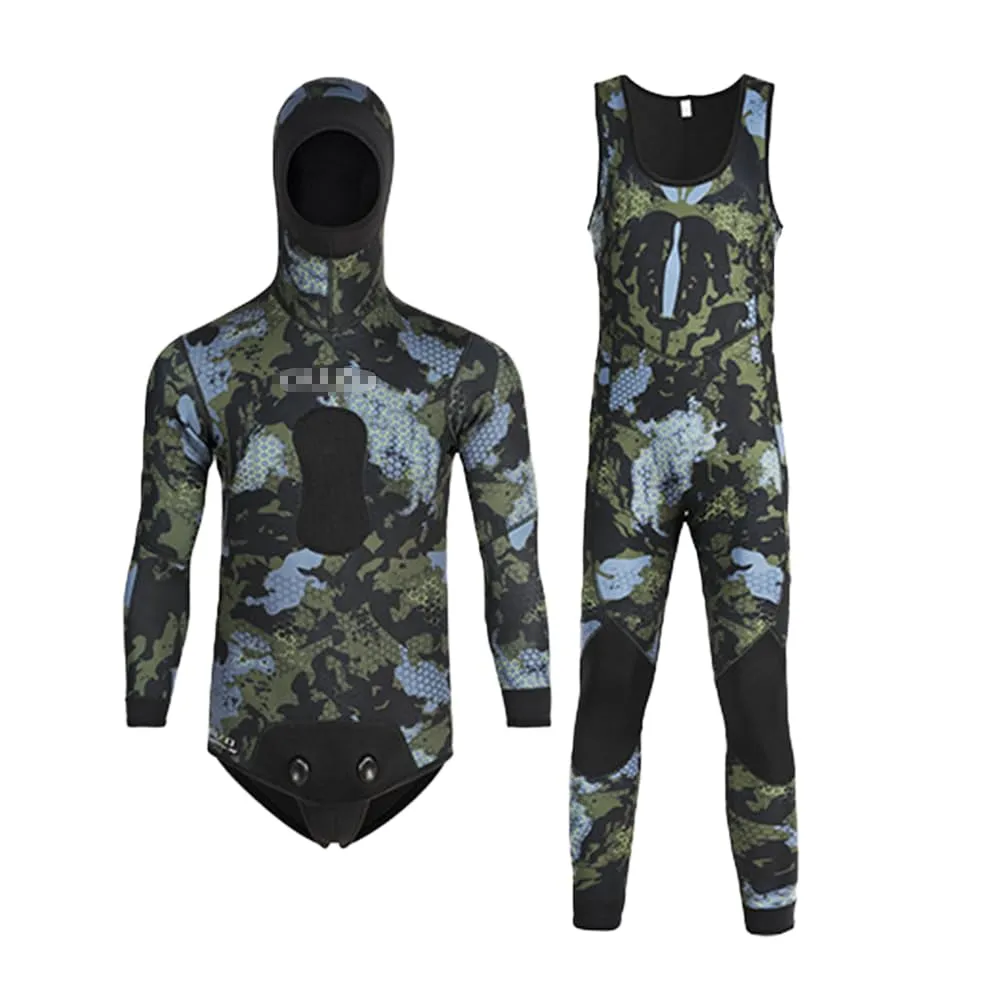 GUOCU Muta da Uomo in Neoprene 3mm con Cappuccio, 2 Pezzi (Giacca e Pantalone), Mimetica, Taglia L - immagine 1