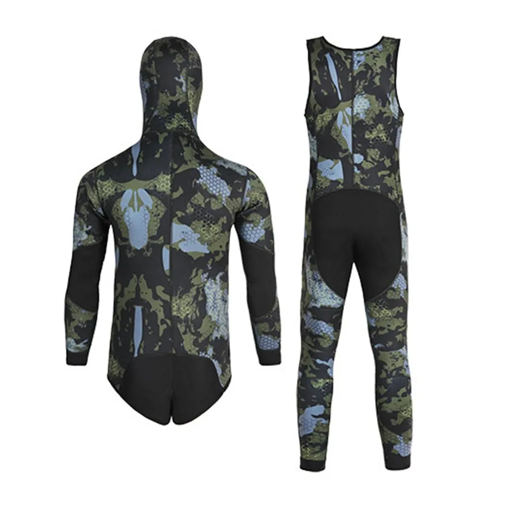 GUOCU Muta da Uomo in Neoprene 3mm Mimetica con Cappuccio, 2 Pezzi Giacca e Pantalone, 3XL - immagine 2