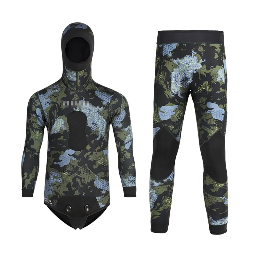 GUOCU Muta da Uomo in Neoprene 3mm con Cappuccio Integrato, Mimetica, 2 Pezzi (Giacca e Pantalone), 3XL - immagine 1
