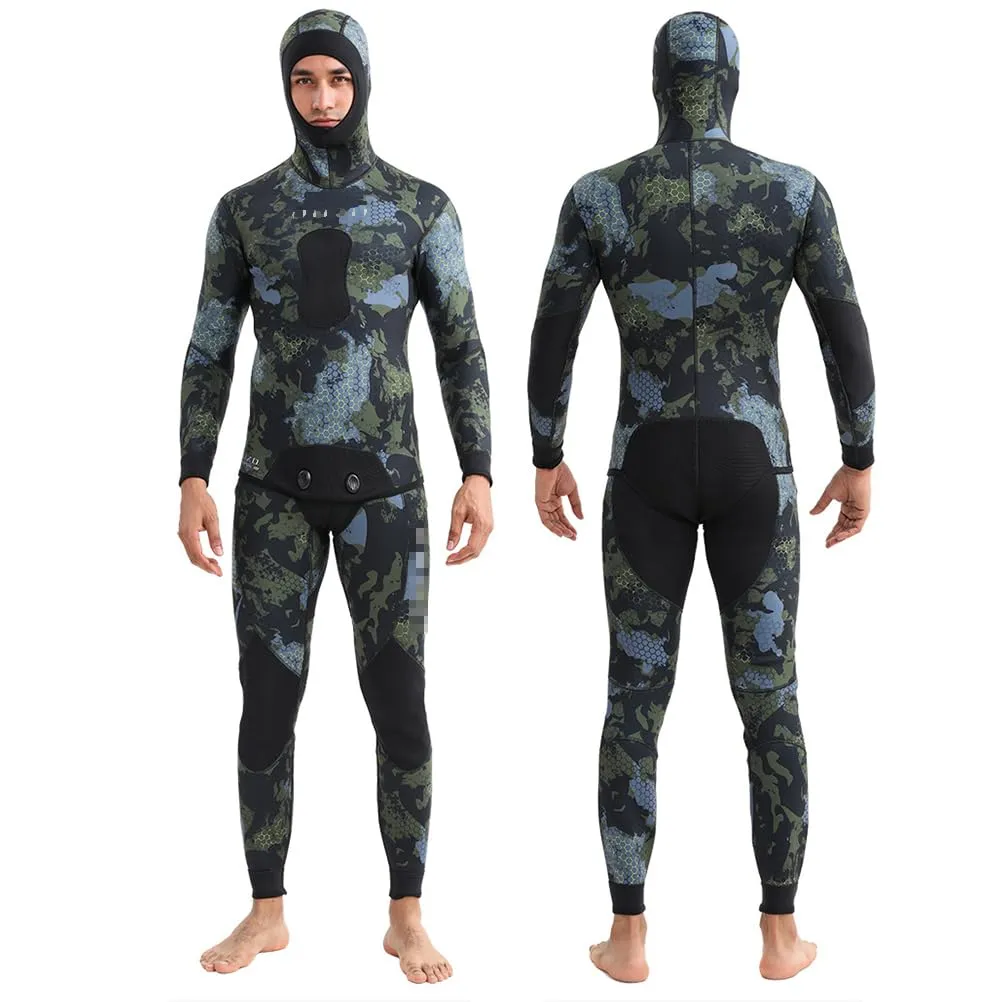 GUOCU Muta da Uomo in Neoprene 3mm Mimetica con Cappuccio, Giacca e Pantaloni, XXL - immagine 3