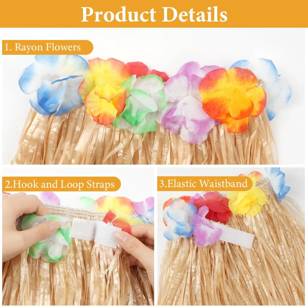 Aomig Set Gonna Hula Hawaiana 5 Pezzi, Costume Tropicale con Ghirlande di Fiori da 40 cm per Bambini e Adulti - immagine 4