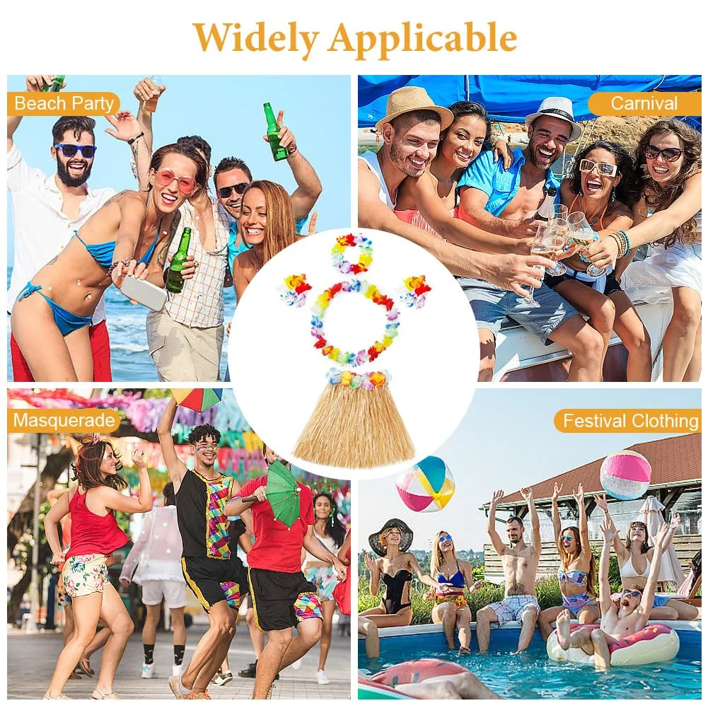 Aomig Set Gonna Hula Hawaiana 5 Pezzi, Costume Tropicale con Ghirlande di Fiori da 40 cm per Bambini e Adulti - immagine 6