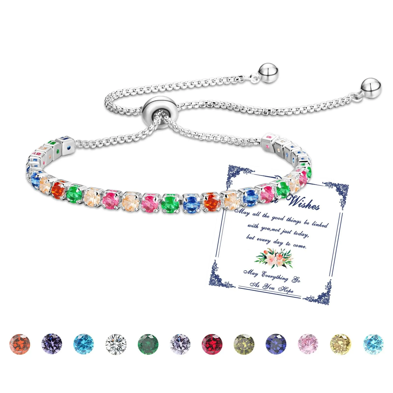 Esmoly Bracciale Tennis Donna in Argento con 12 Pietre Natali e Zirconi 5A, Regolabile (13-Colorato) - immagine 1