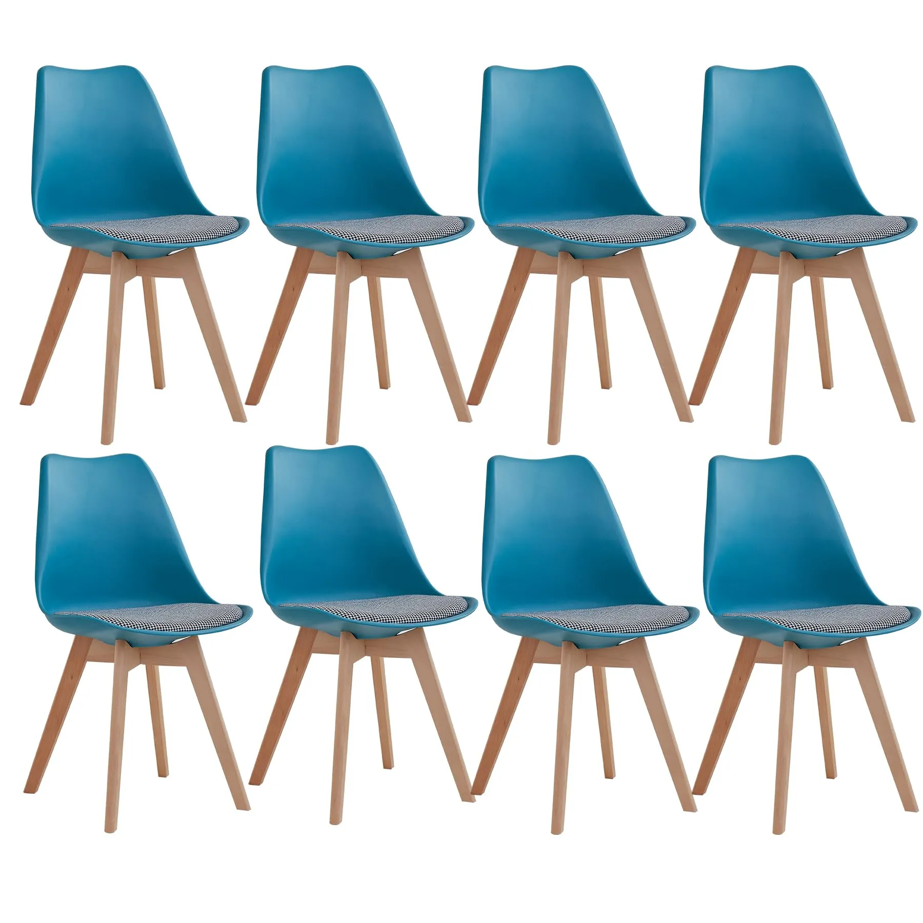 DEYARNA HOME Set di 8 Sedie da Pranzo Moderne, Tessuto Imbottito e Gambe in Legno di Faggio, Verde Scuro - immagine 1