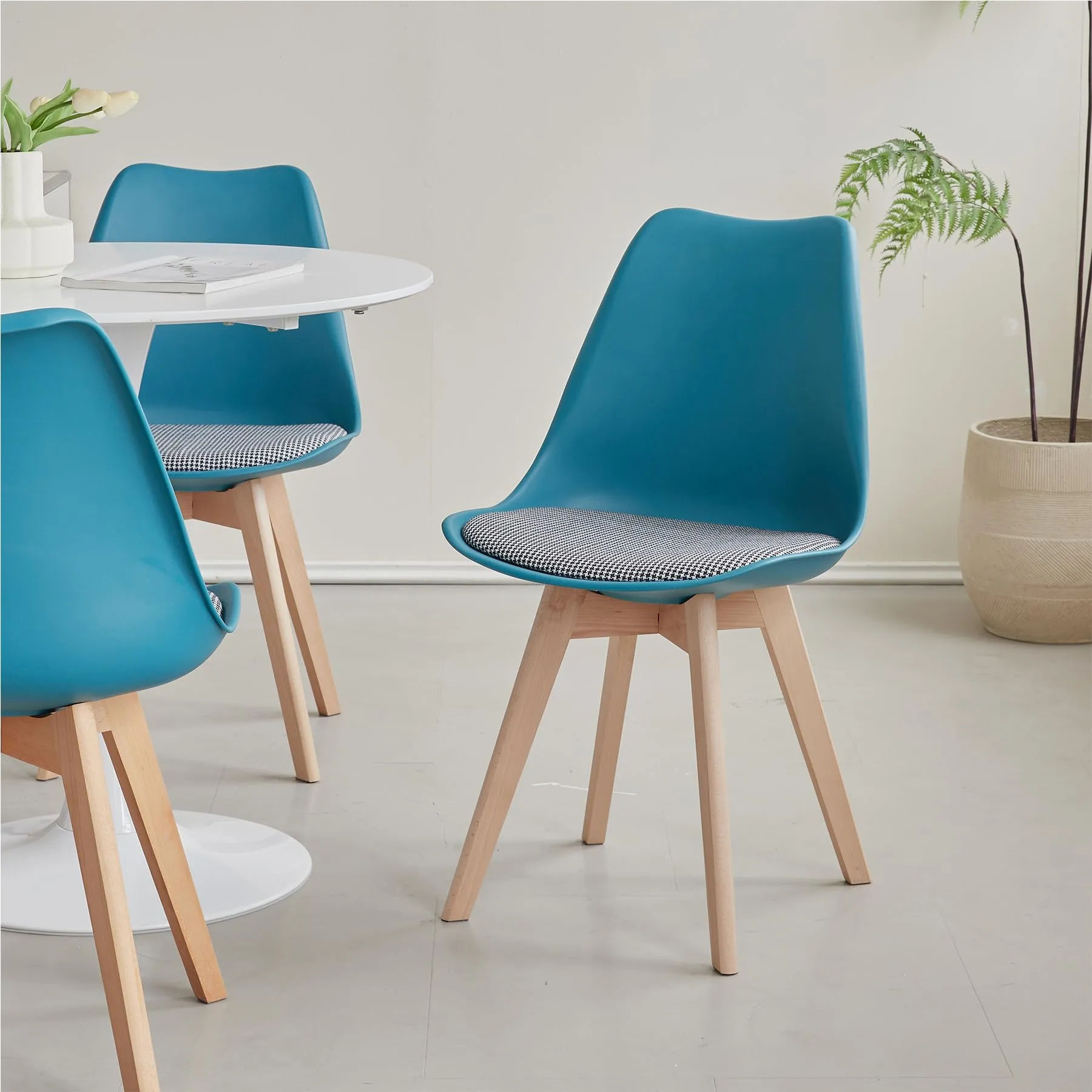 DEYARNA HOME Set di 8 Sedie da Pranzo Moderne, Tessuto Imbottito e Gambe in Legno di Faggio, Verde Scuro - immagine 8