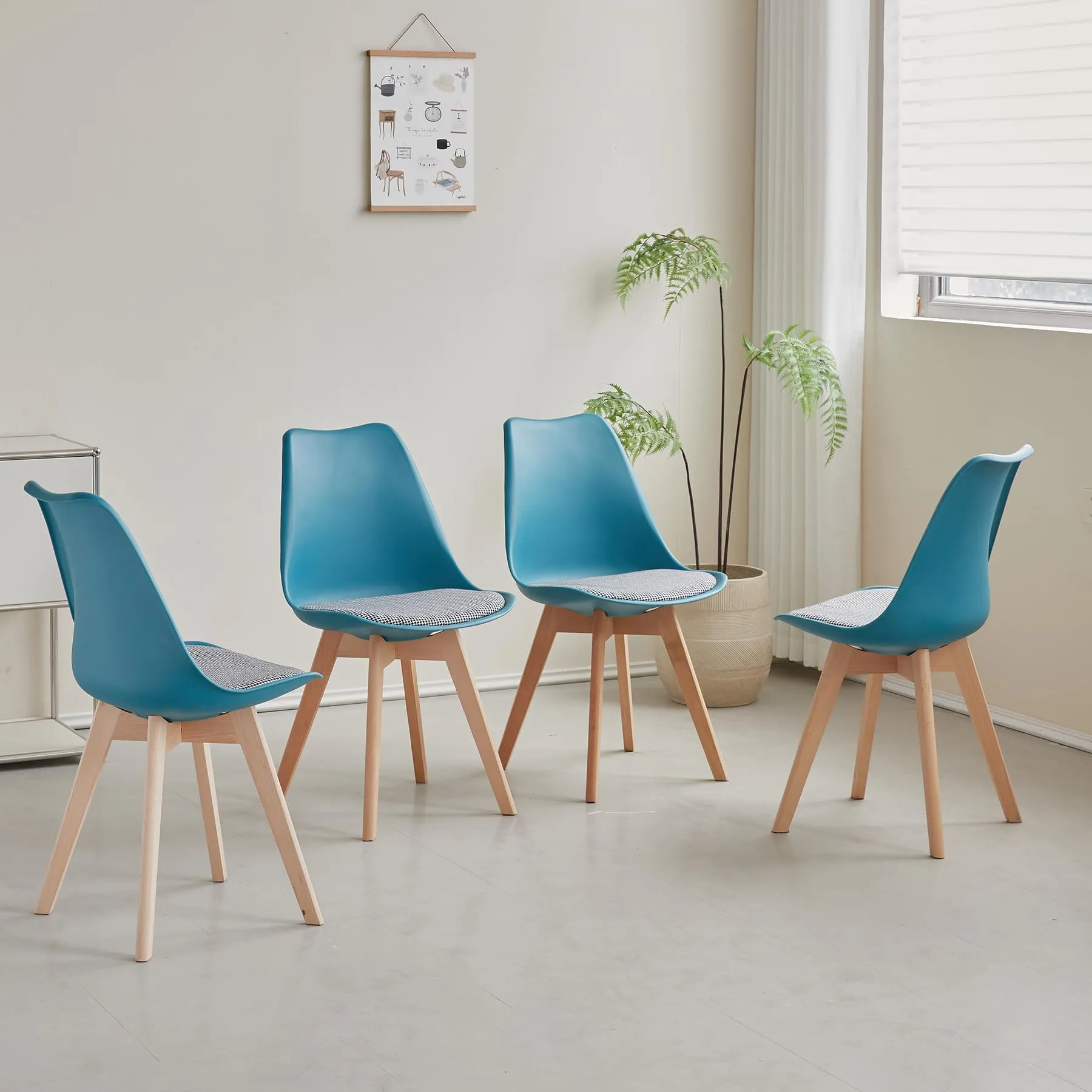 DEYARNA HOME Set di 8 Sedie da Pranzo Moderne, Tessuto Imbottito e Gambe in Legno di Faggio, Verde Scuro - immagine 9