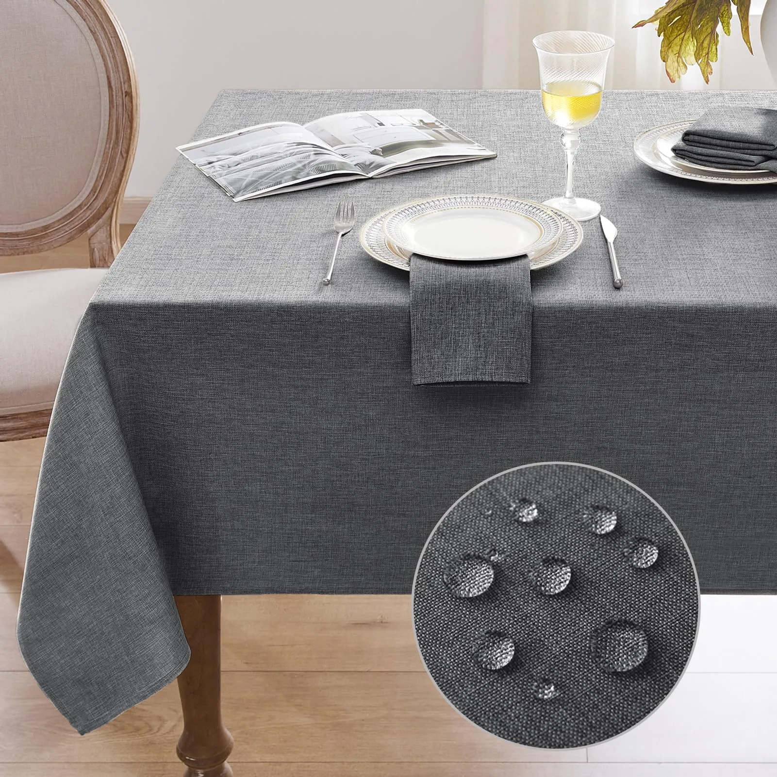 Softalker Tovaglia Rettangolare Antimacchia in Finto Lino, 240x140 cm, Grigio - immagine 1