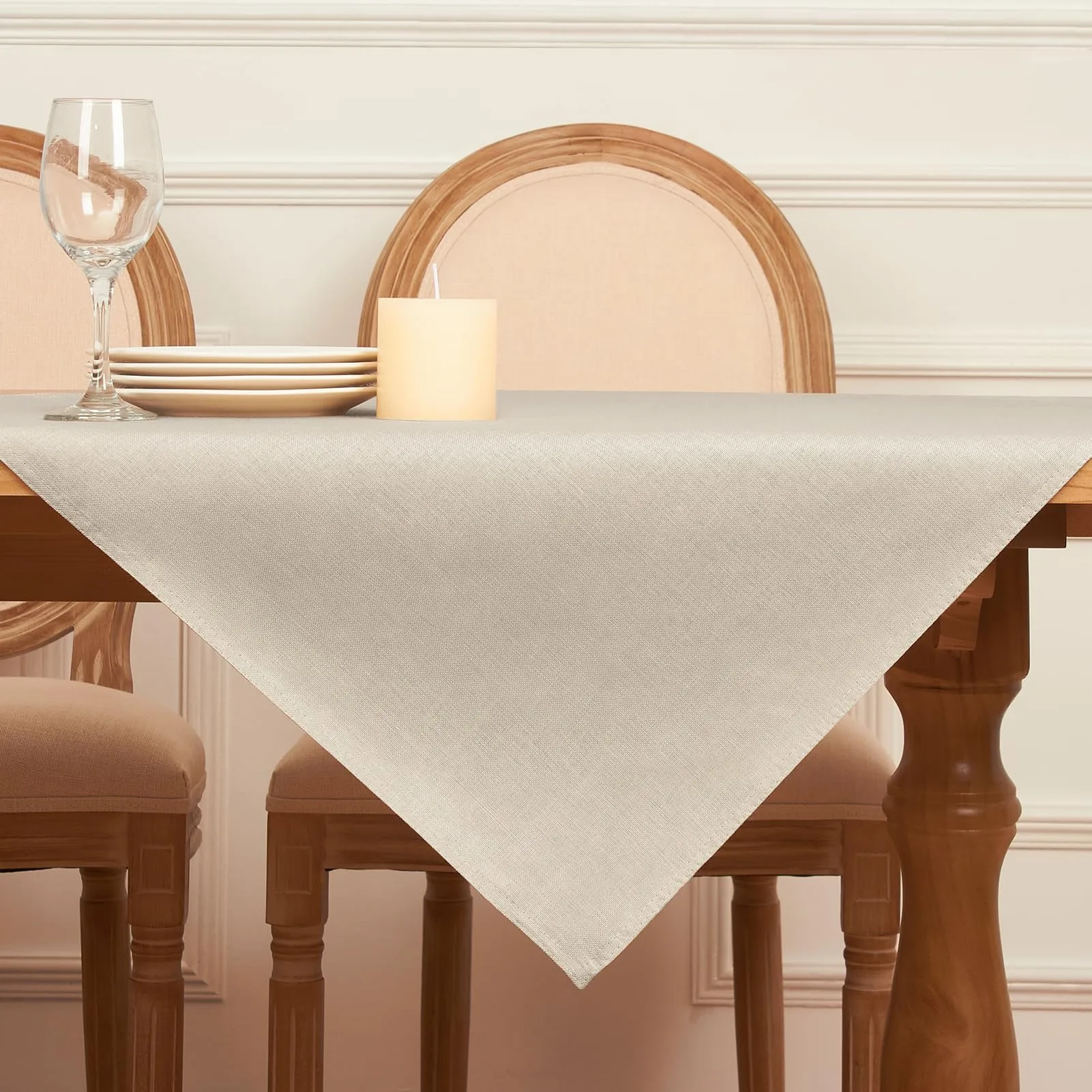 Softalker Tovaglia Centrotavola in Finto Lino, 80x80 cm, Antimacchia e Idrorepellente, Beige - immagine 1