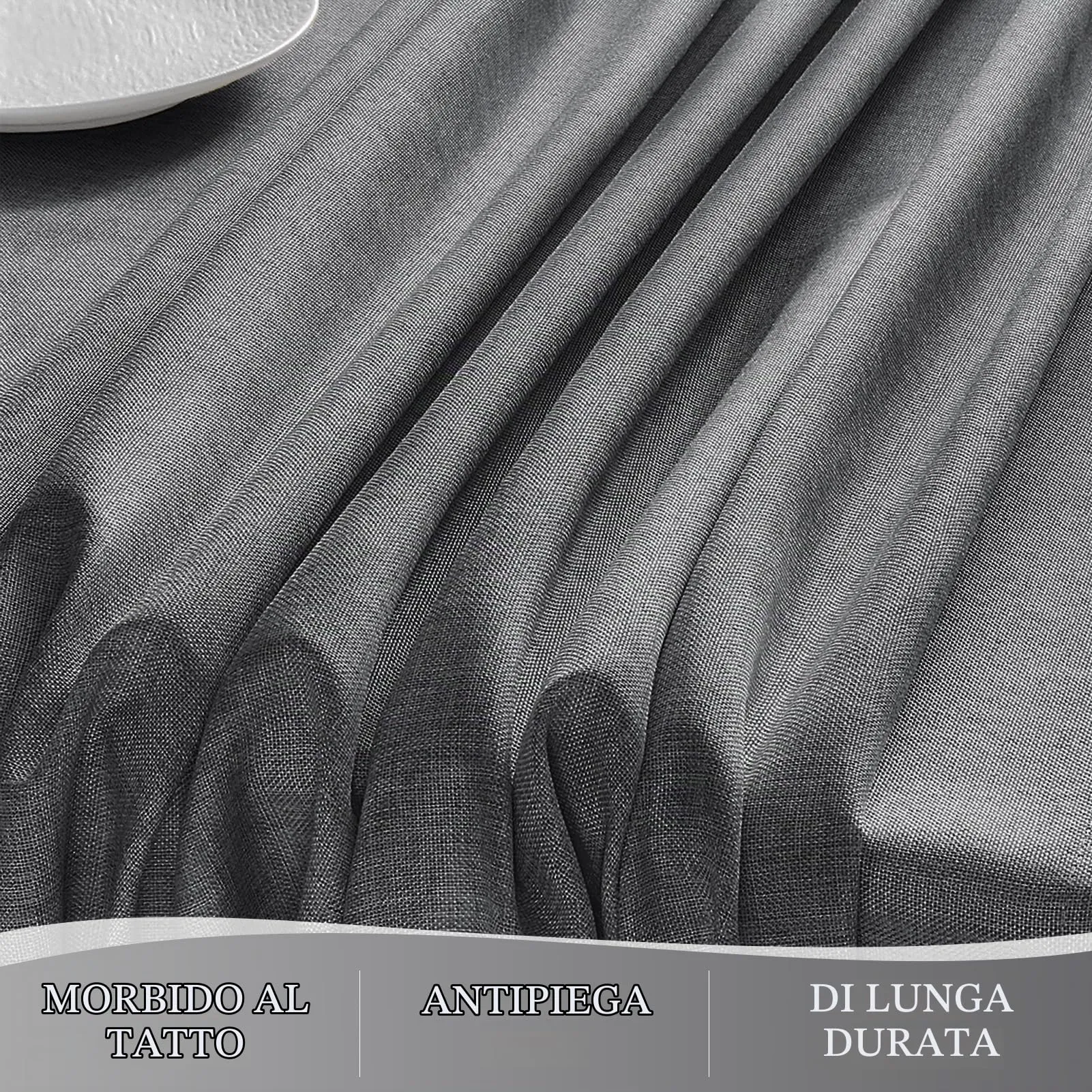 Softalker Tovaglia Rotonda 180 cm in Finto Lino, Grigio, Antimacchia e Idrorepellente - immagine 5
