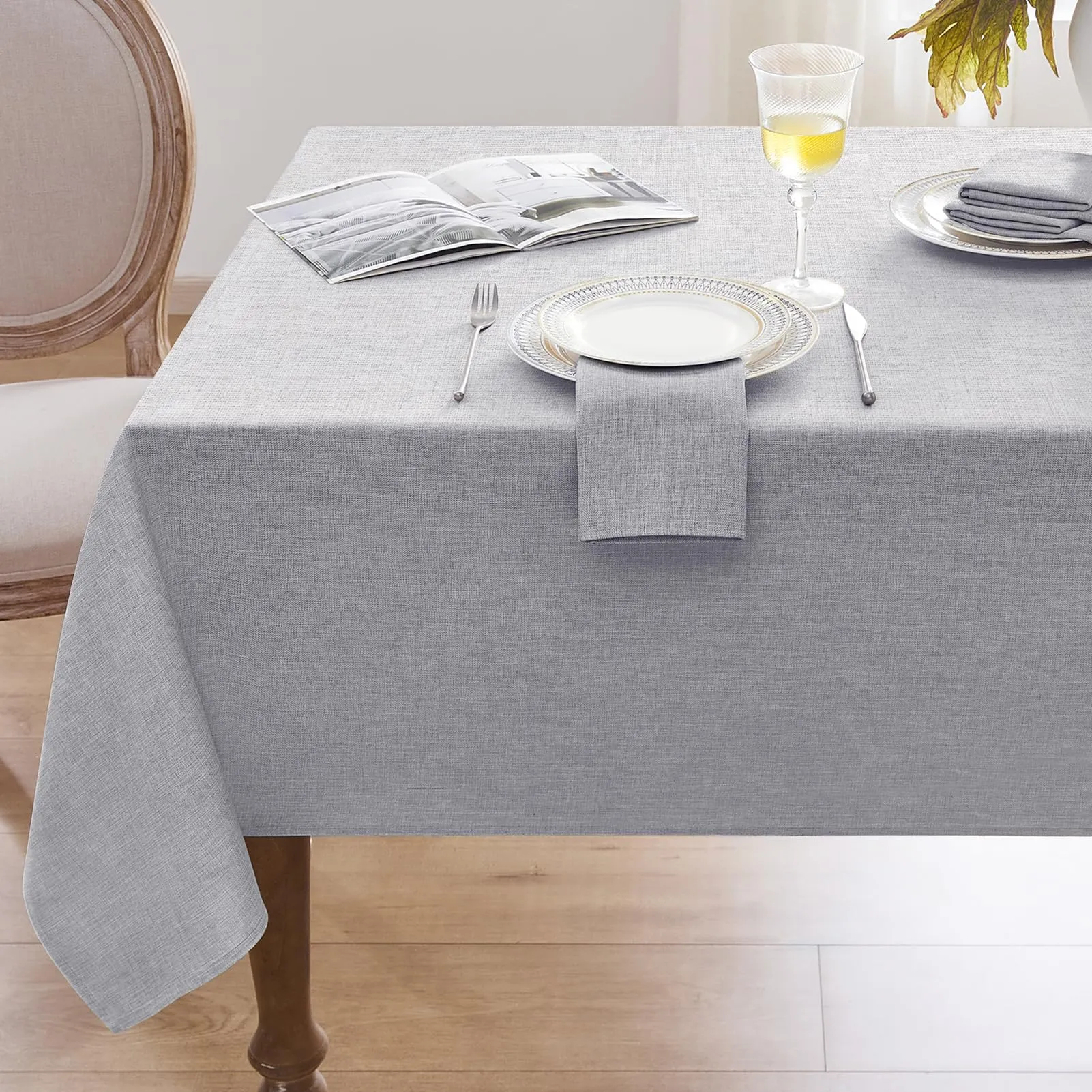 Softalker Tovaglia Rettangolare in Finto Lino, Antimacchia e Idrorepellente, 240 x 140 cm, Grigio - immagine 1