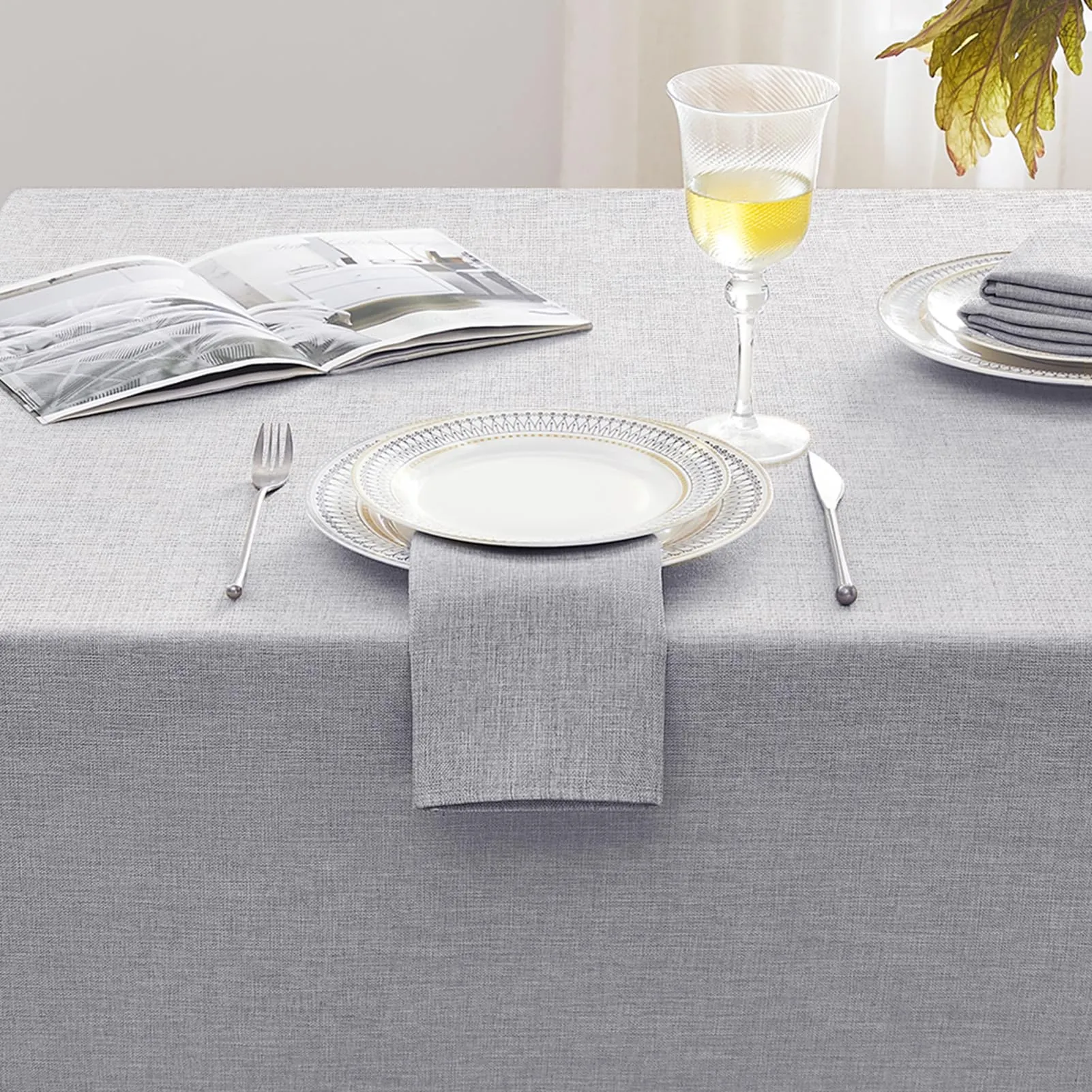Softalker Tovaglia Rettangolare in Finto Lino, Antimacchia e Idrorepellente, 240 x 140 cm, Grigio - immagine 3