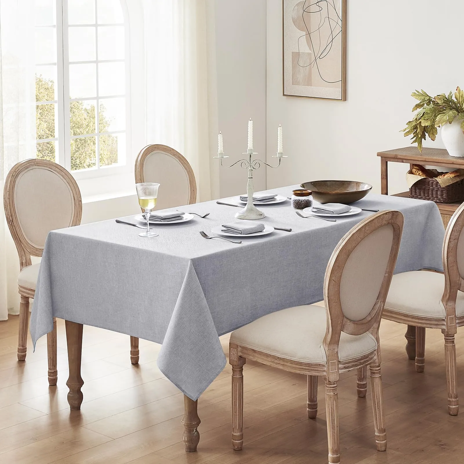Softalker Tovaglia Rettangolare in Finto Lino, Antimacchia e Idrorepellente, 240 x 140 cm, Grigio - immagine 6