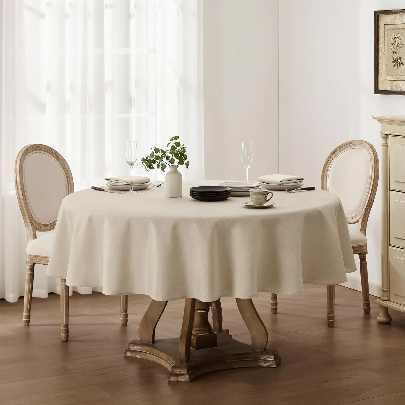 Softalker Tovaglia in Finto Lino Rotonda 200 cm, Antimacchia e Idrorepellente, Beige - immagine 6