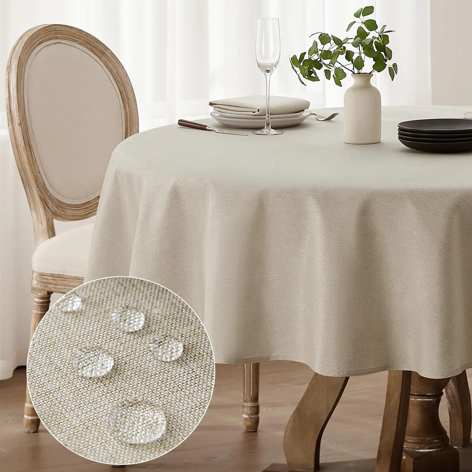 Softalker Tovaglia Rotonda 100 cm in Finto Lino Idrorepellente e Antimacchia Beige - immagine 1