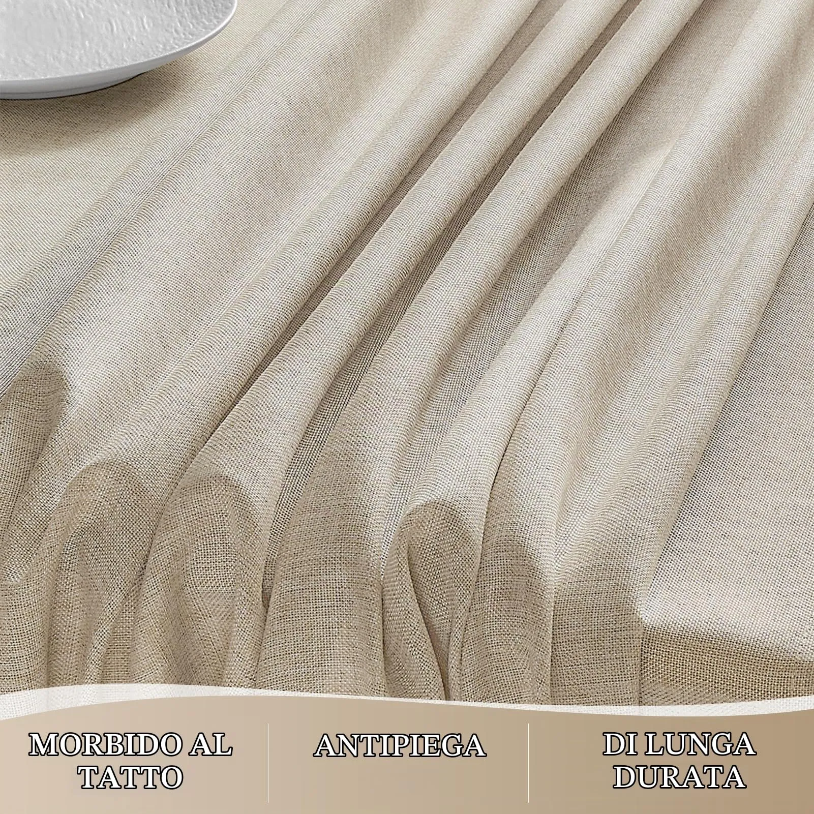 Softalker Tovaglia Rotonda 100 cm in Finto Lino Idrorepellente e Antimacchia Beige - immagine 3