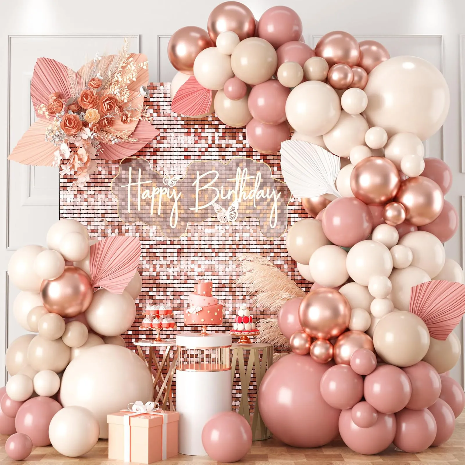 fairymaiden Kit Arco Palloncini Rosa Vintage, Avorio, Oro Rosa e Arancio Tenue - immagine 1