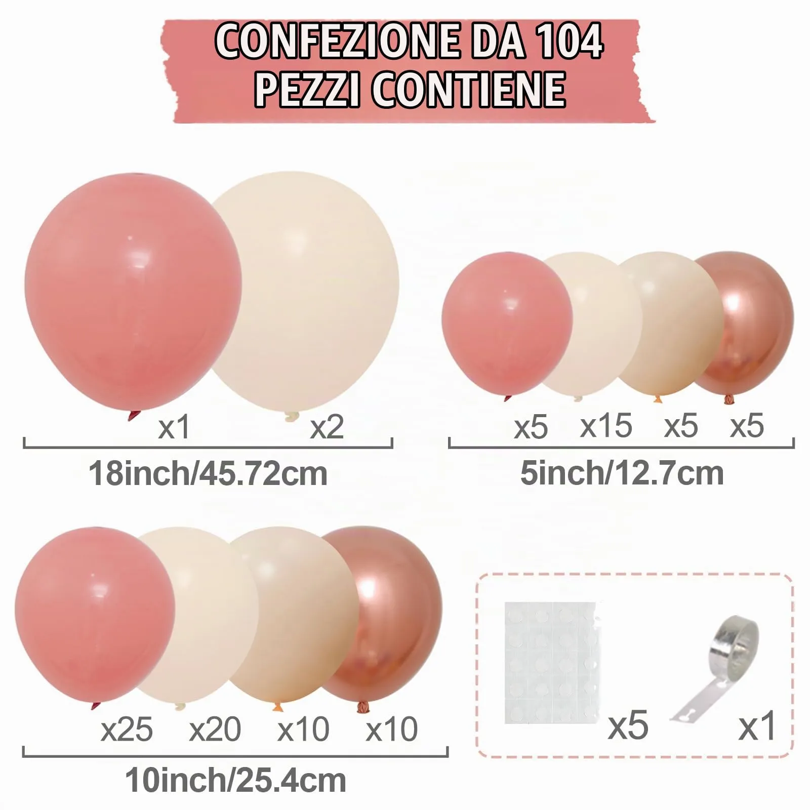 fairymaiden Kit Arco Palloncini Rosa Vintage, Avorio, Oro Rosa e Arancio Tenue - immagine 2