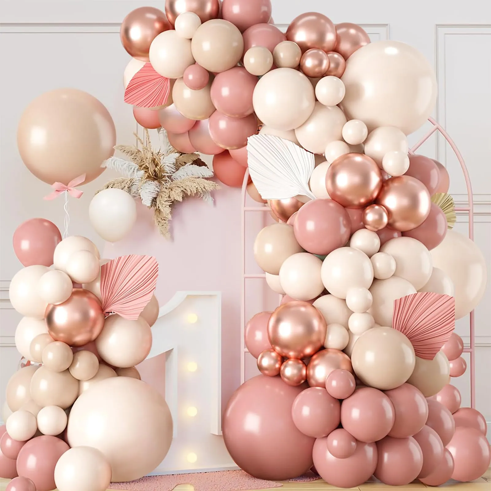fairymaiden Kit Arco Palloncini Rosa Vintage, Avorio, Oro Rosa e Arancio Tenue - immagine 3