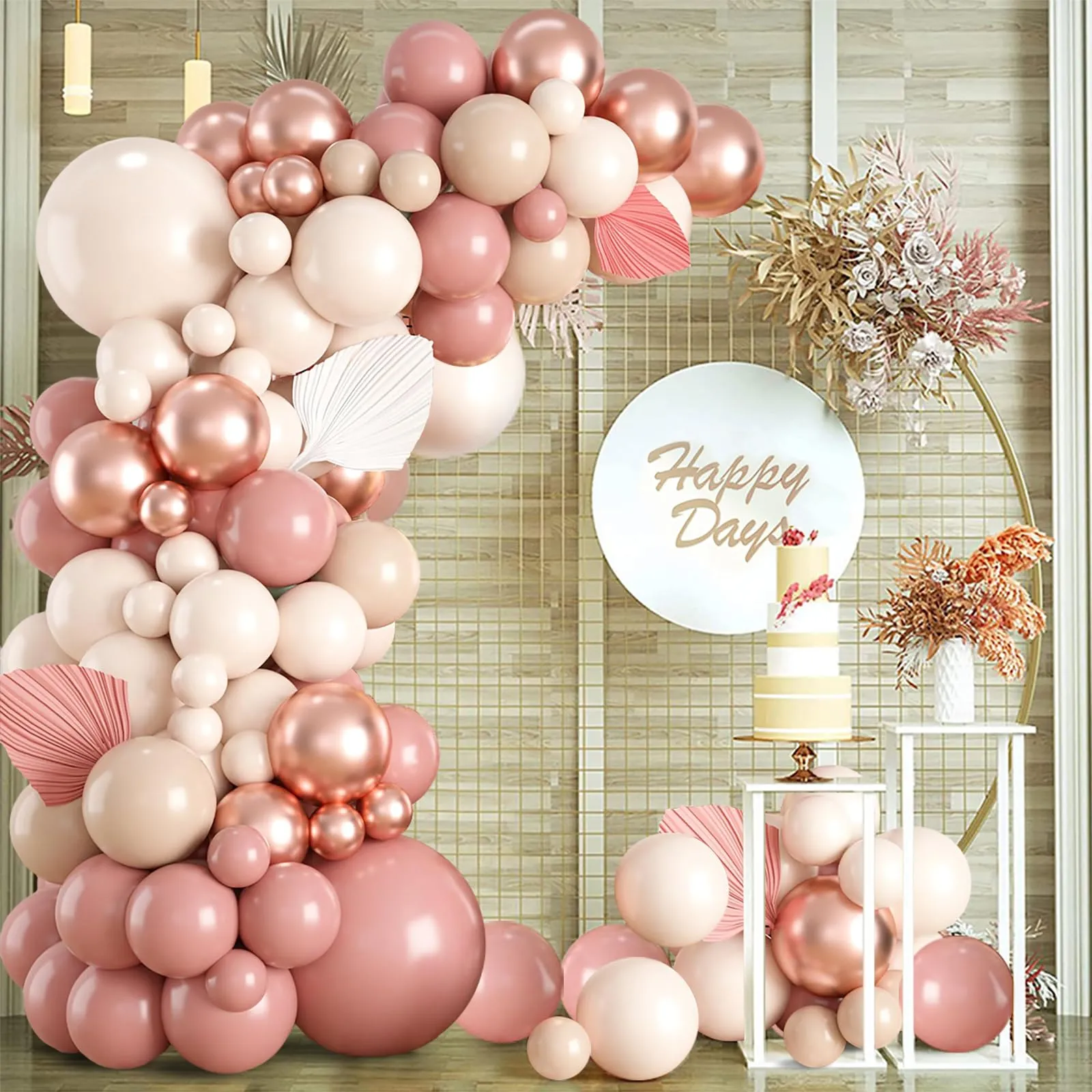fairymaiden Kit Arco Palloncini Rosa Vintage, Avorio, Oro Rosa e Arancio Tenue - immagine 7
