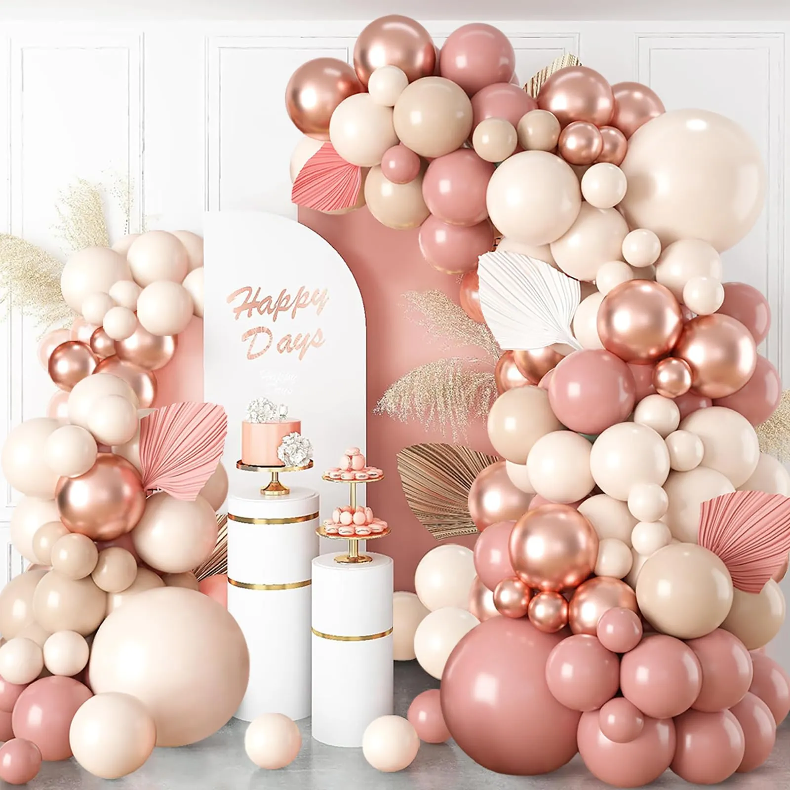 fairymaiden Kit Arco Palloncini Rosa Vintage, Avorio, Oro Rosa e Arancio Tenue - immagine 8
