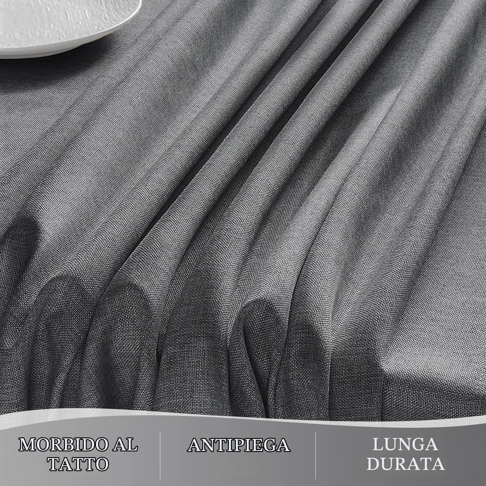 Softalker Tovaglia Rotonda 160 cm in Finto Lino, Antimacchia e Idrorepellente, Grigio - immagine 4