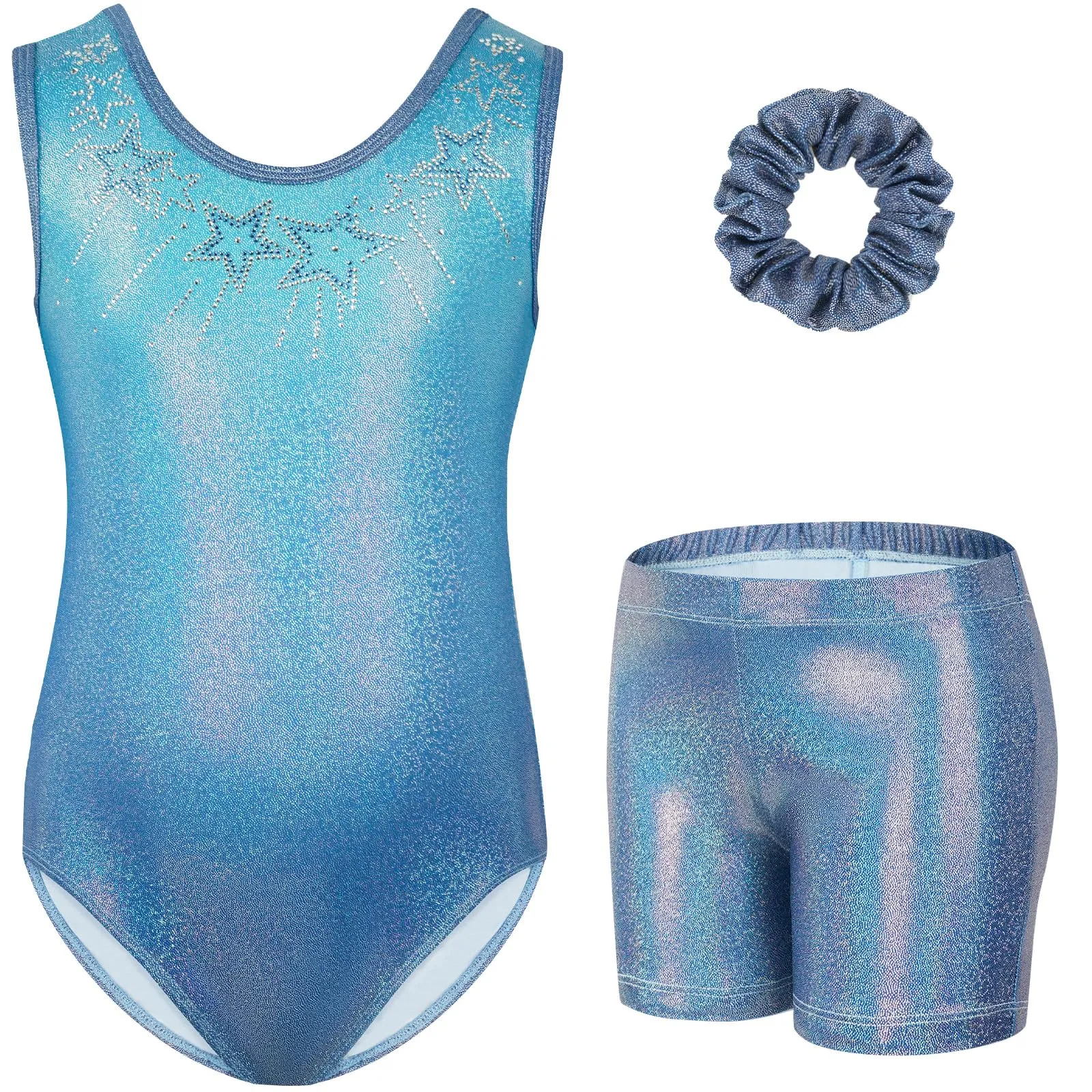 Gogokids Set da Ginnastica 3 Pezzi per Ragazze, Body Senza Maniche, Pantaloncini e Fascia, Blu Scuro - immagine 1