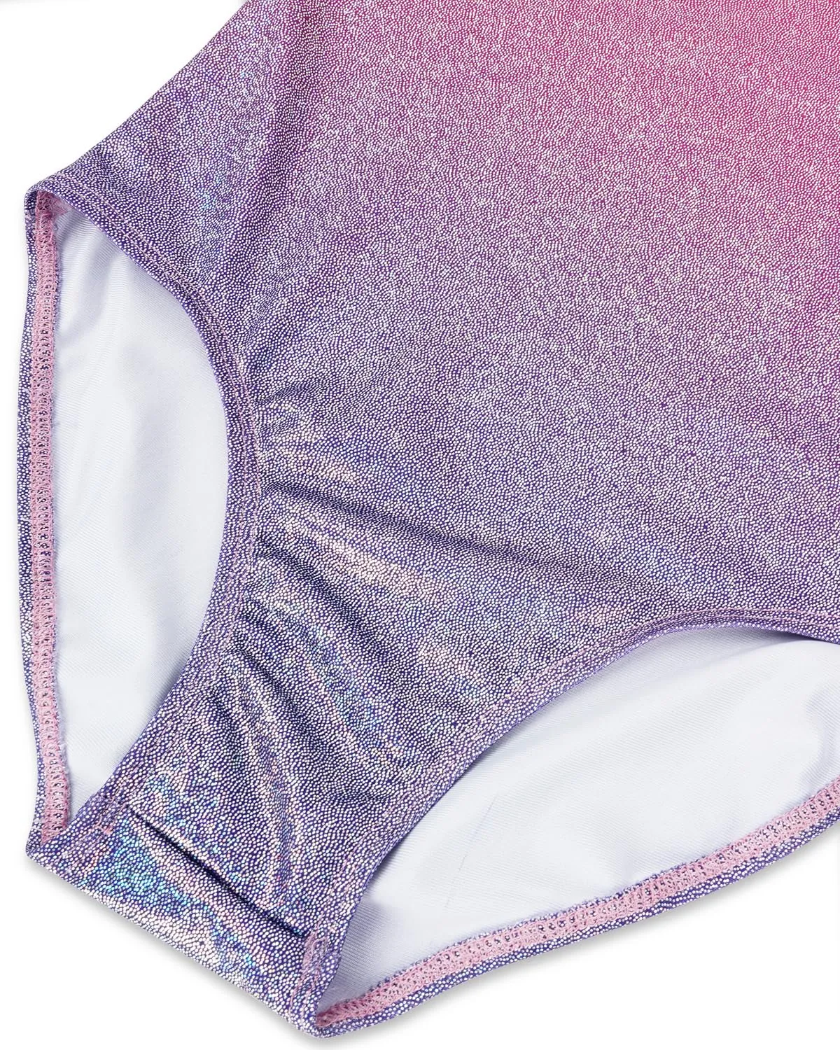 Gogokids Set da ginnastica a tre pezzi per ragazze con body senza maniche, pantaloncini e fascia, rosa viola - immagine 4