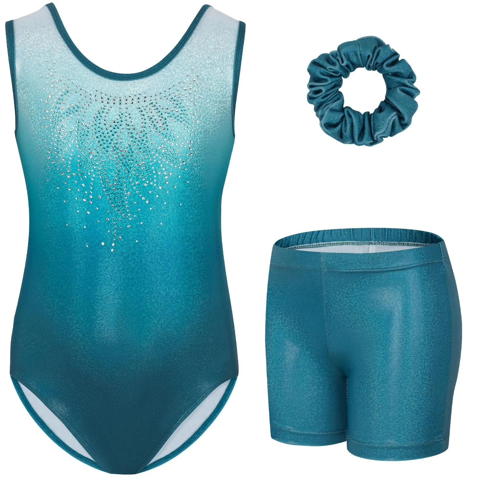 Gogokids Set da Ginnastica 3 Pezzi per Ragazze con Body, Pantaloncini e Fascia, Design Sfumato, Taglia 130 (8-9 Anni) - immagine 1