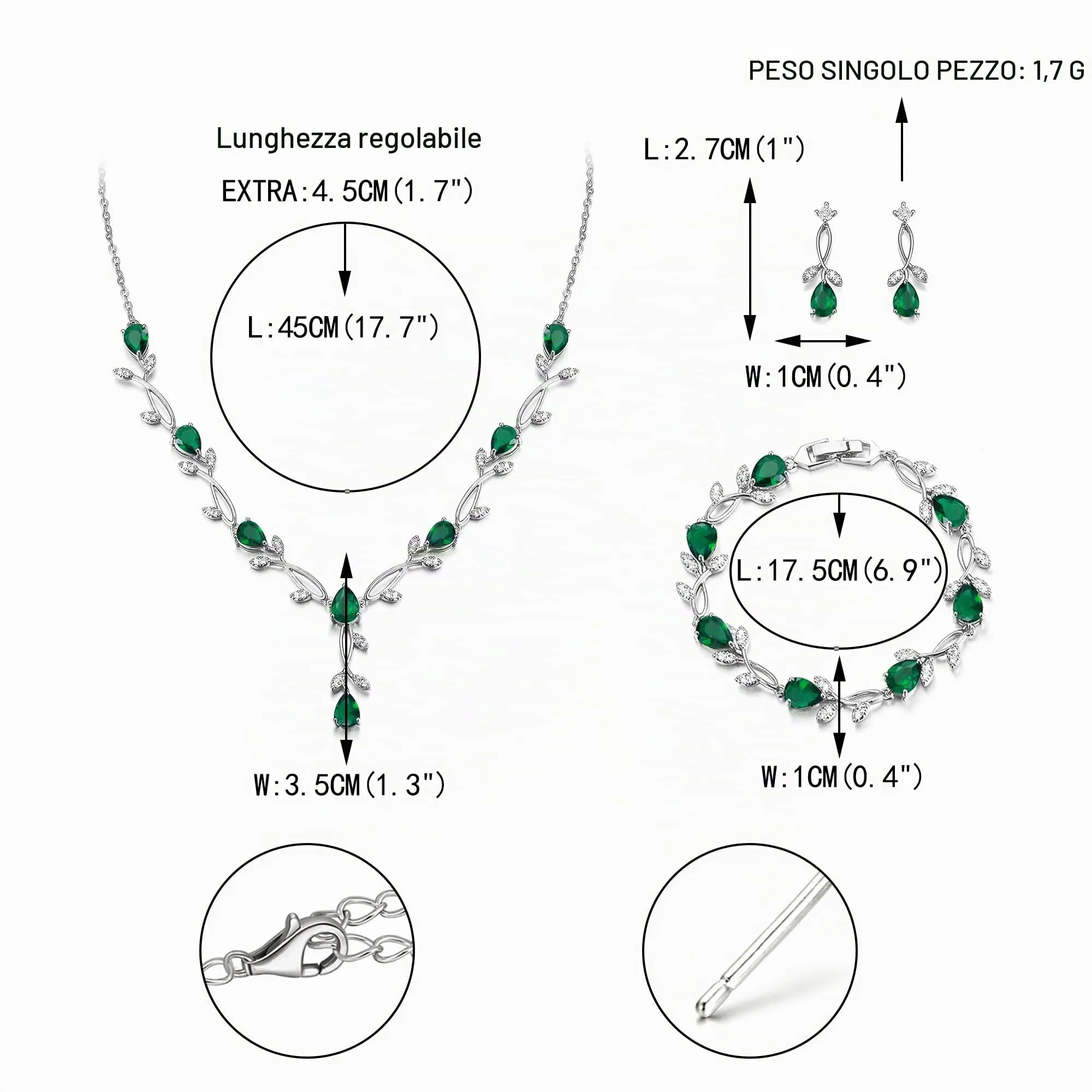 EVER FAITH Set di gioielli da sposa Teardrop Cubic Zirconia foglia di vite con collana, orecchini e bracciale per donna - immagine 5