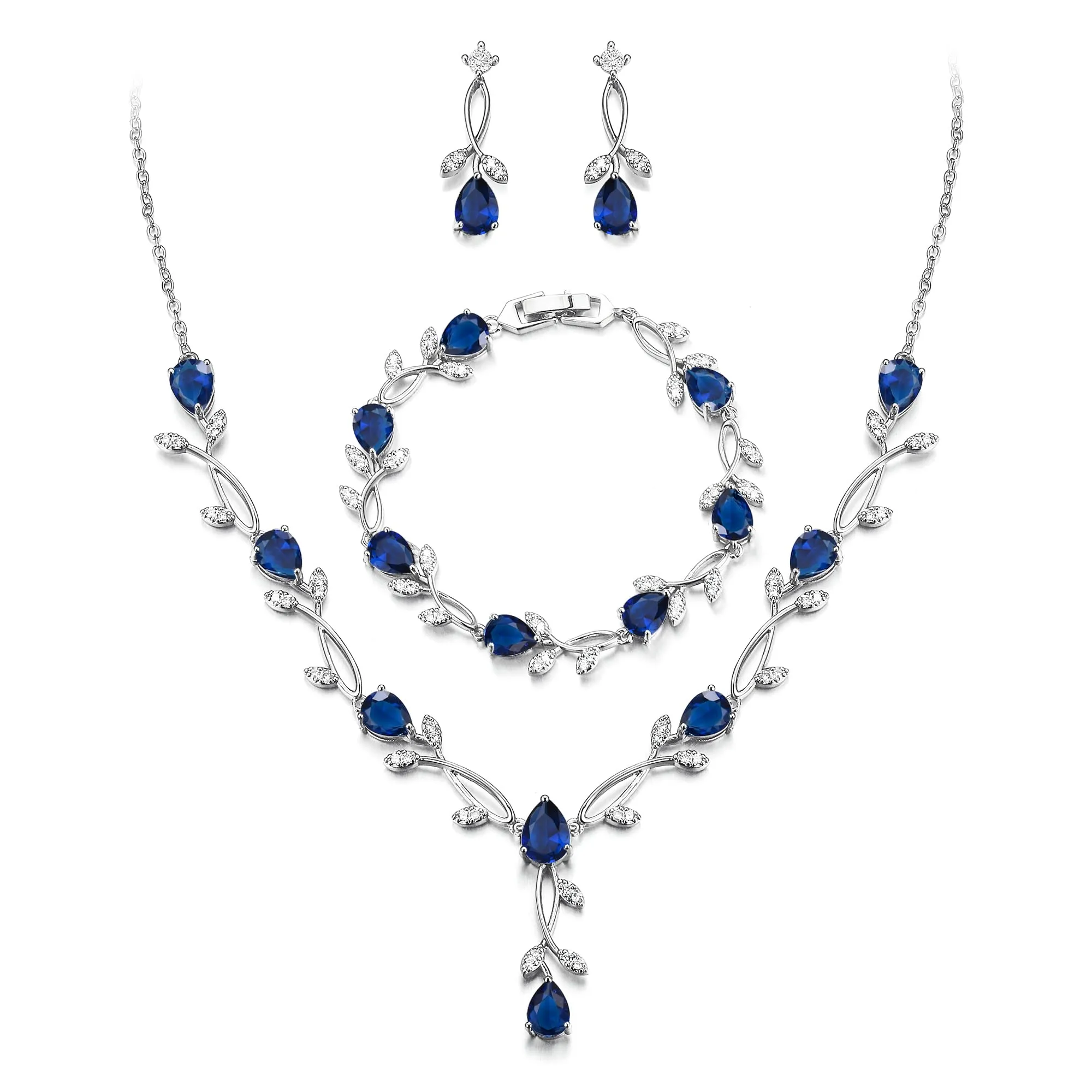 EVER FAITH Set di gioielli da sposa in Zirconia Cubica con foglia di vite, collana, orecchini e bracciale - immagine 1
