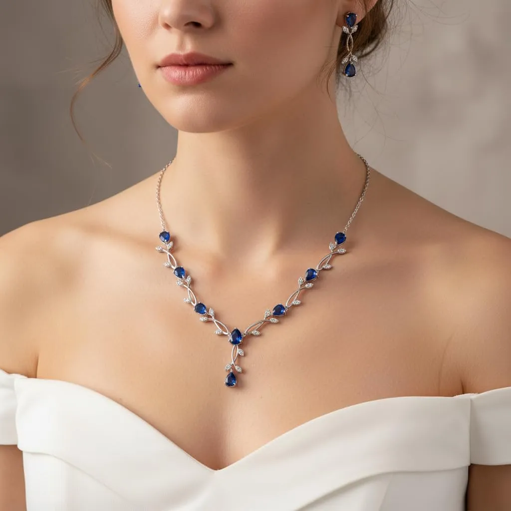 EVER FAITH Set di gioielli da sposa in Zirconia Cubica con foglia di vite, collana, orecchini e bracciale - immagine 3