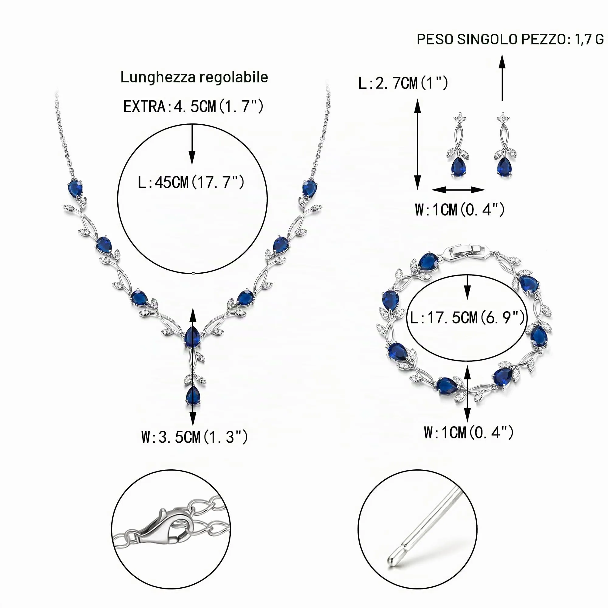 EVER FAITH Set di gioielli da sposa in Zirconia Cubica con foglia di vite, collana, orecchini e bracciale - immagine 5