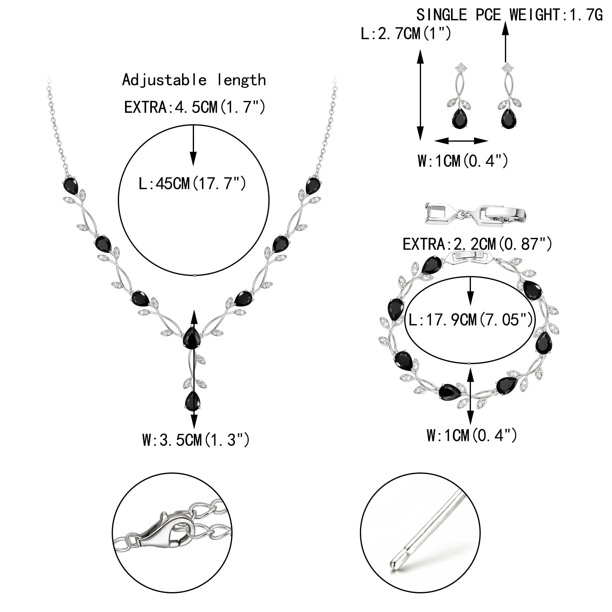EVER FAITH Set di gioielli da sposa con Zirconia cubica, collana, orecchini e bracciale a forma di goccia e foglia di vite - immagine 3