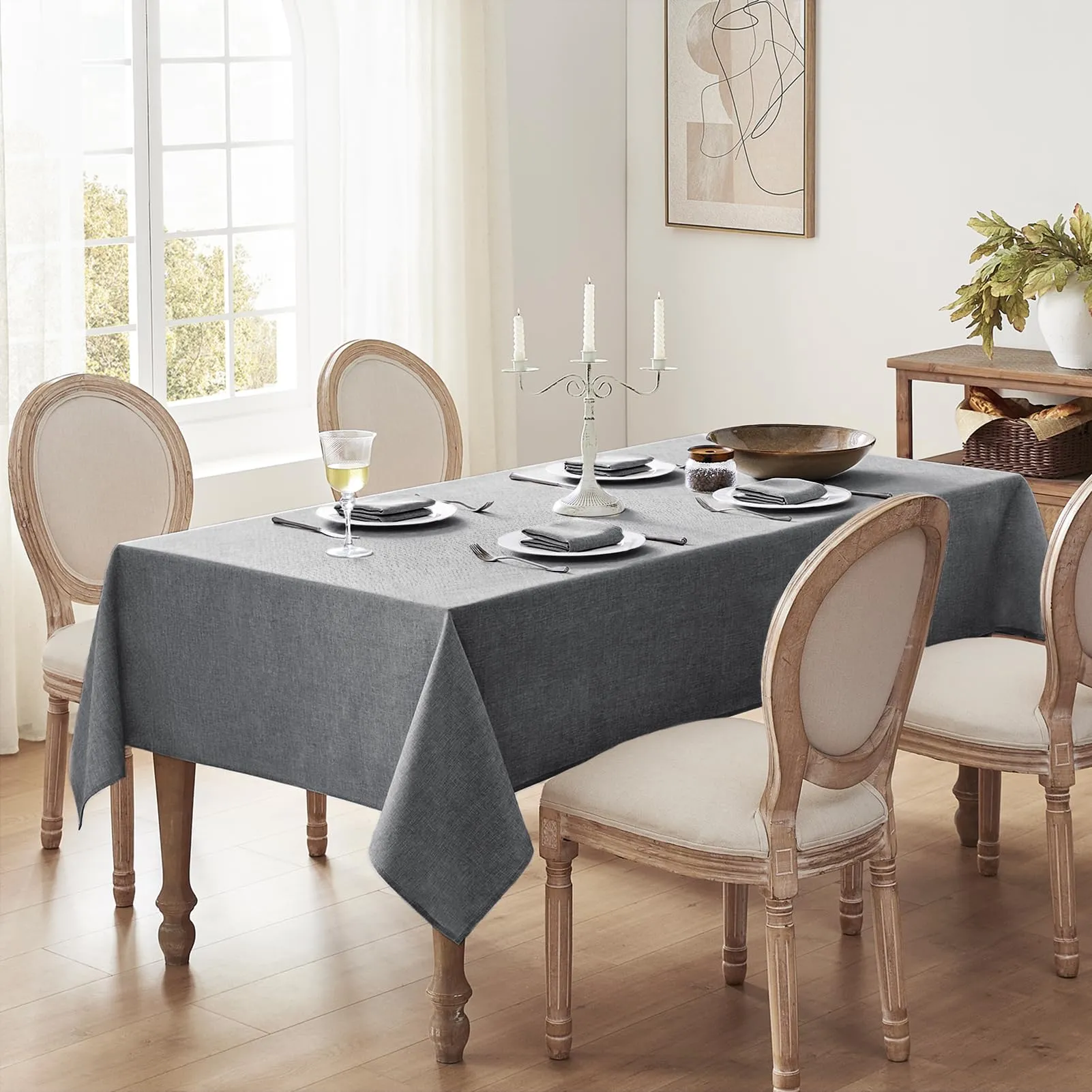 Softalker Tovaglia da Esterno in Finto Lino, Antimacchia e Idrorepellente, 100x140 cm, Grigio - immagine 6