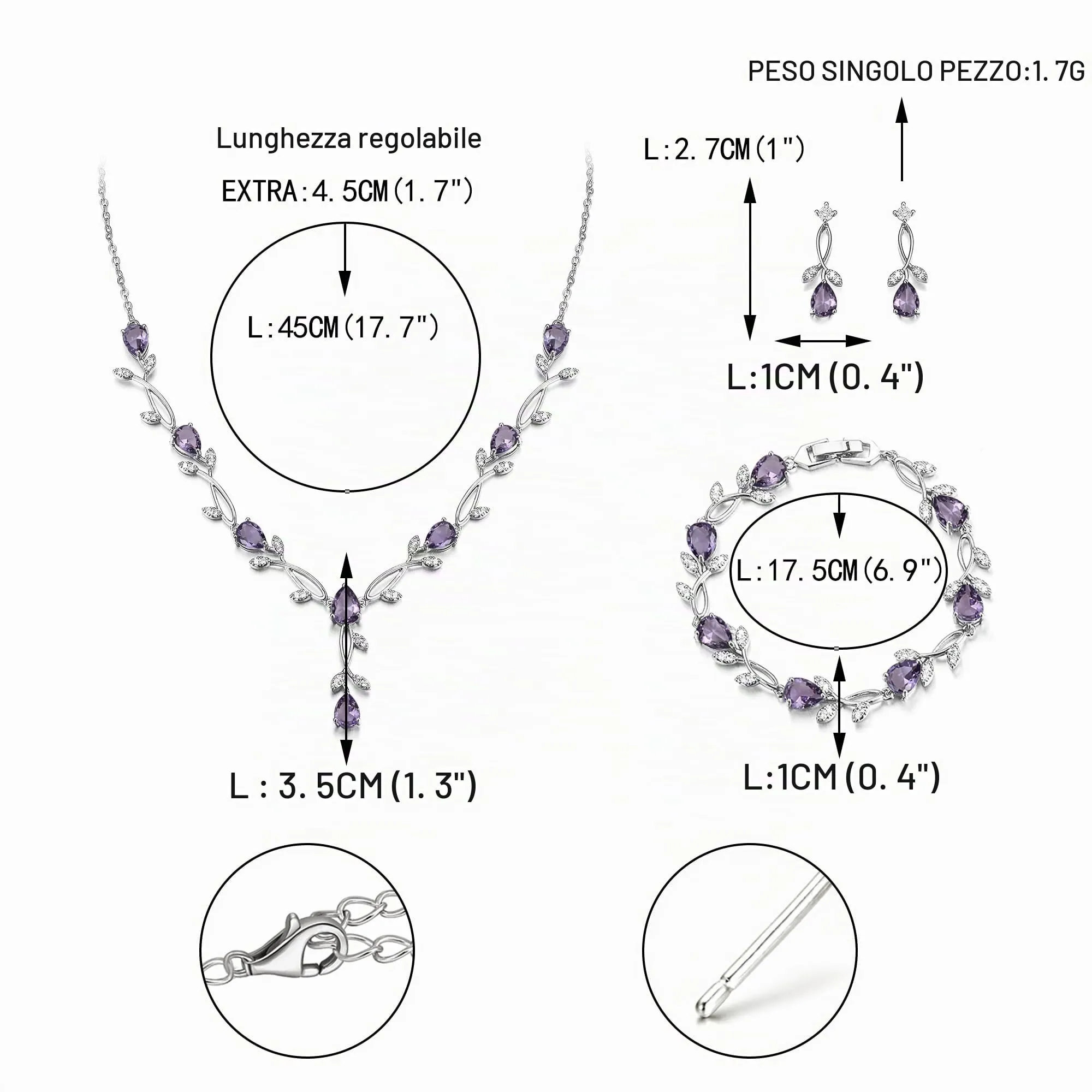 EVER FAITH Set di gioielli da sposa Teardrop Cubic Zirconia foglia di vite, collana, orecchini e bracciale - immagine 5