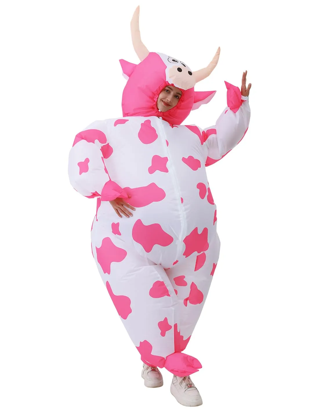 JASHKE Costume Gonfiabile Mucca per Adulti, Rosa - immagine 2