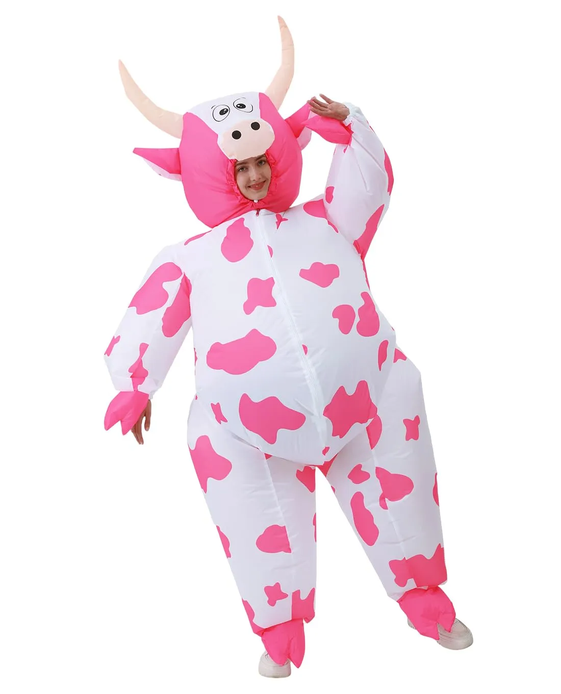 JASHKE Costume Gonfiabile Mucca per Adulti, Rosa - immagine 3