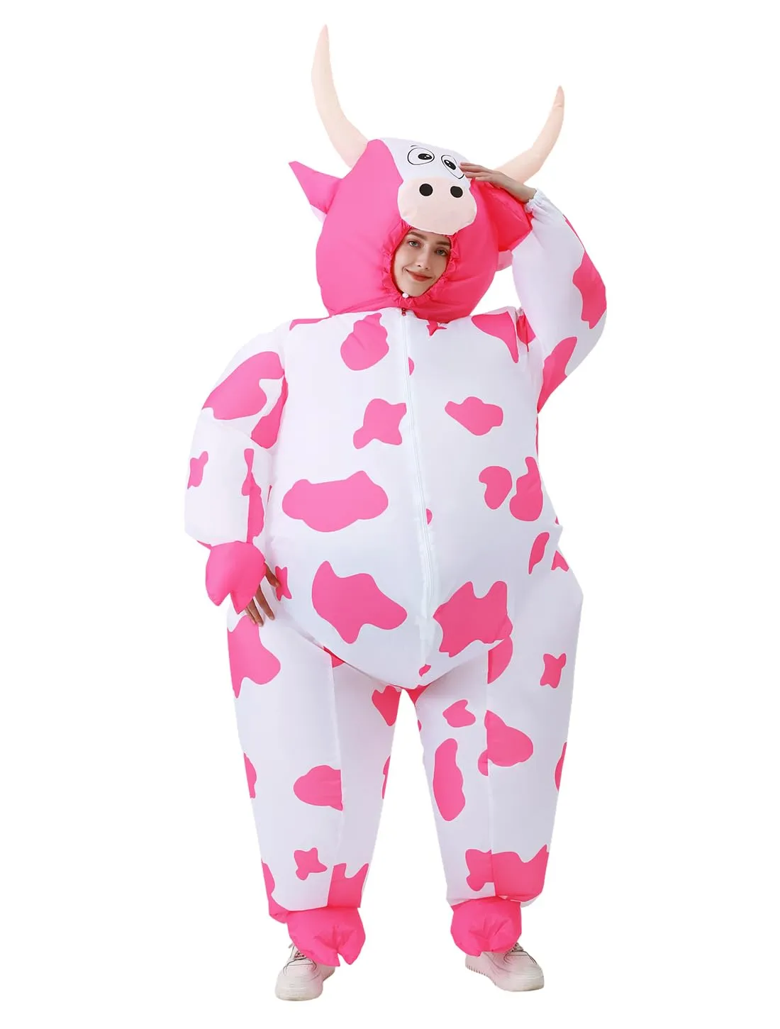 JASHKE Costume Gonfiabile Mucca per Adulti, Rosa - immagine 4