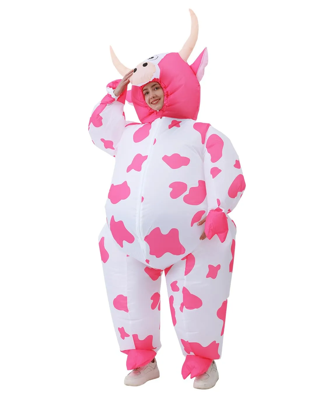 JASHKE Costume Gonfiabile Mucca per Adulti, Rosa - immagine 6